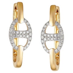 Link Luxe 14K (oder 18k auf Anfrage) Gelbgold Diamantene Reif-Ohrringe