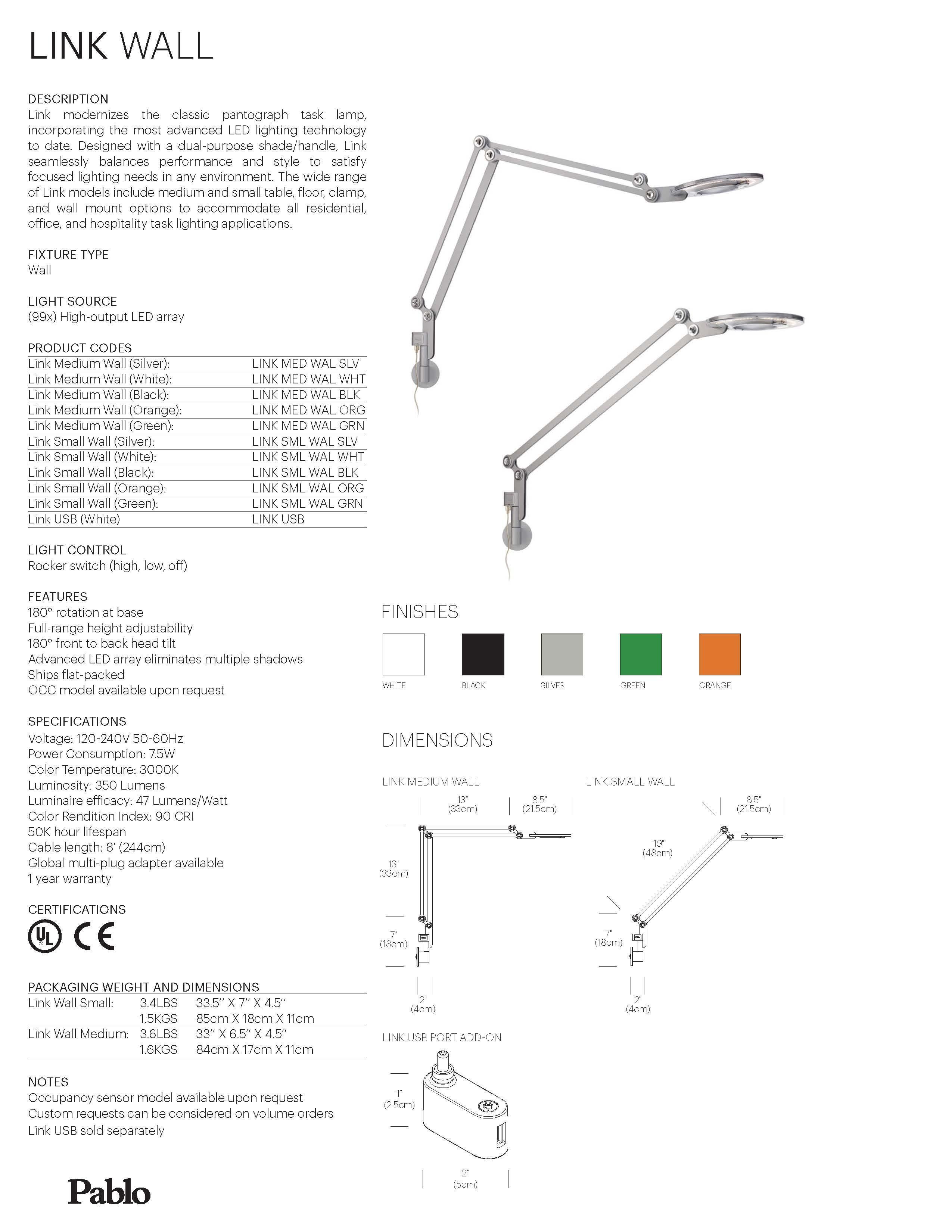 Aluminum Link Medium Wall Light in Black by Pablo Designs For Sale