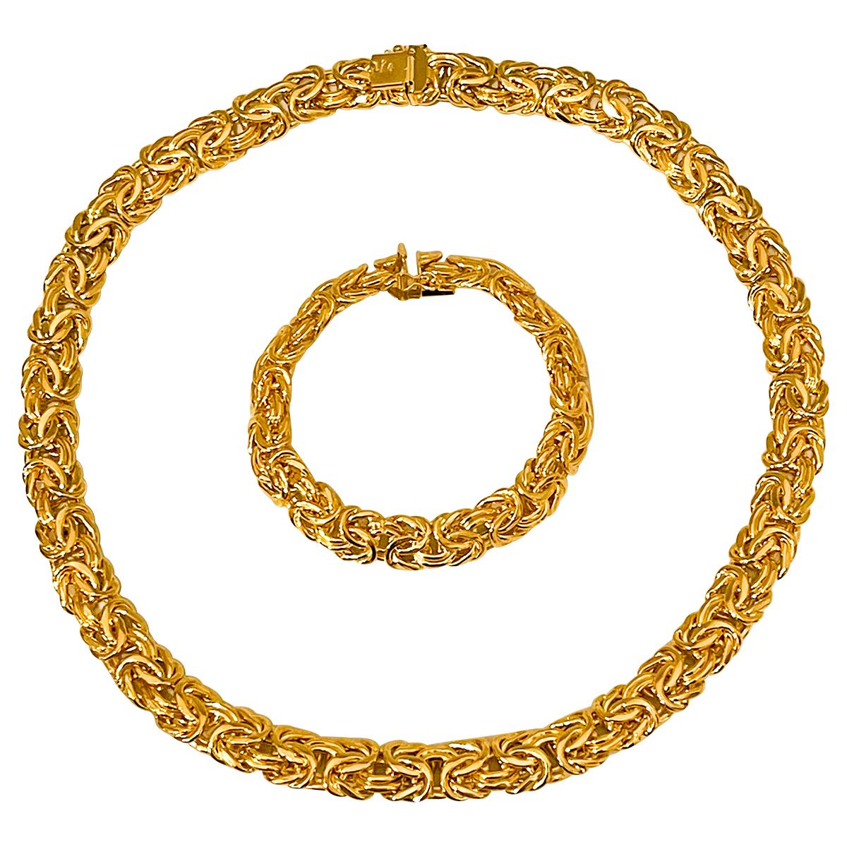 Women's Link Necklace & Bracelet Suite 18 Karat Yellow Gold 97 Gm Made in Italy For Sale