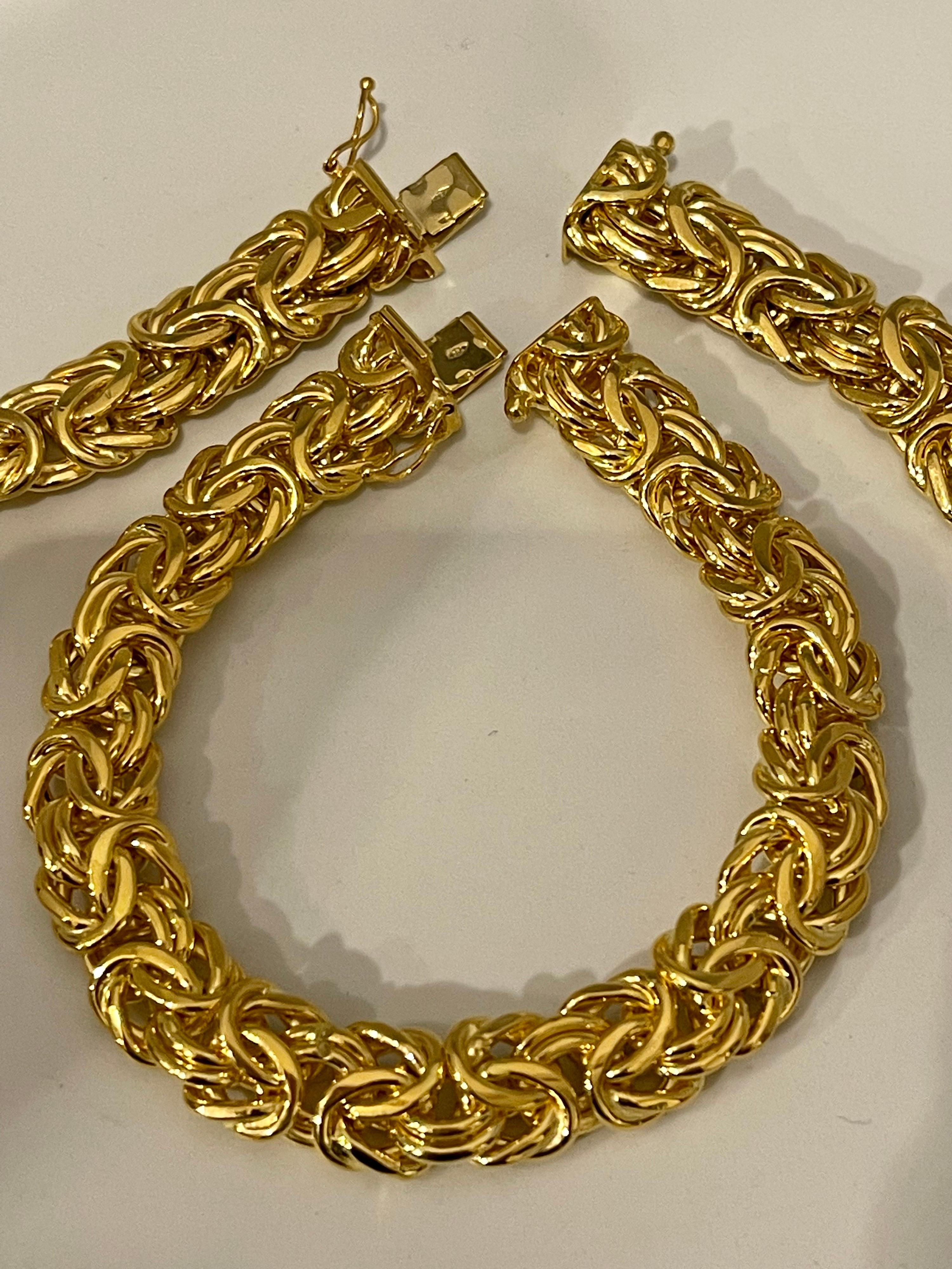 Link Necklace & Bracelet Suite 18 Karat Yellow Gold 97 Gm Made in Italy For Sale 3