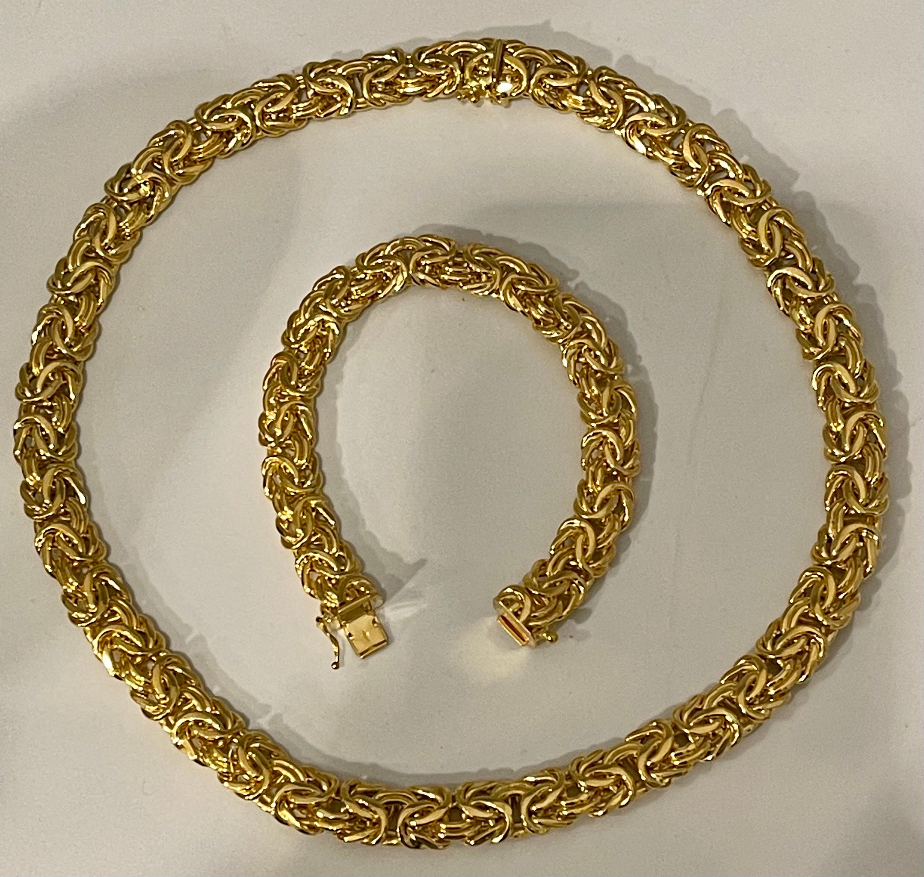 Link Necklace & Bracelet Suite 18 Karat Yellow Gold 97 Gm Made in Italy For Sale 6