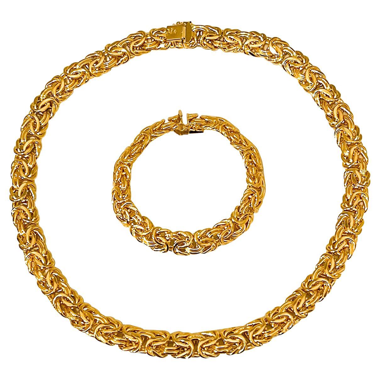 Link Necklace & Bracelet Suite 18 Karat Yellow Gold 97 Gm Made in Italy For Sale