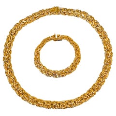 Parure collier et bracelet à maillons en or jaune 18 carats 97 g, fabriqué en Italie