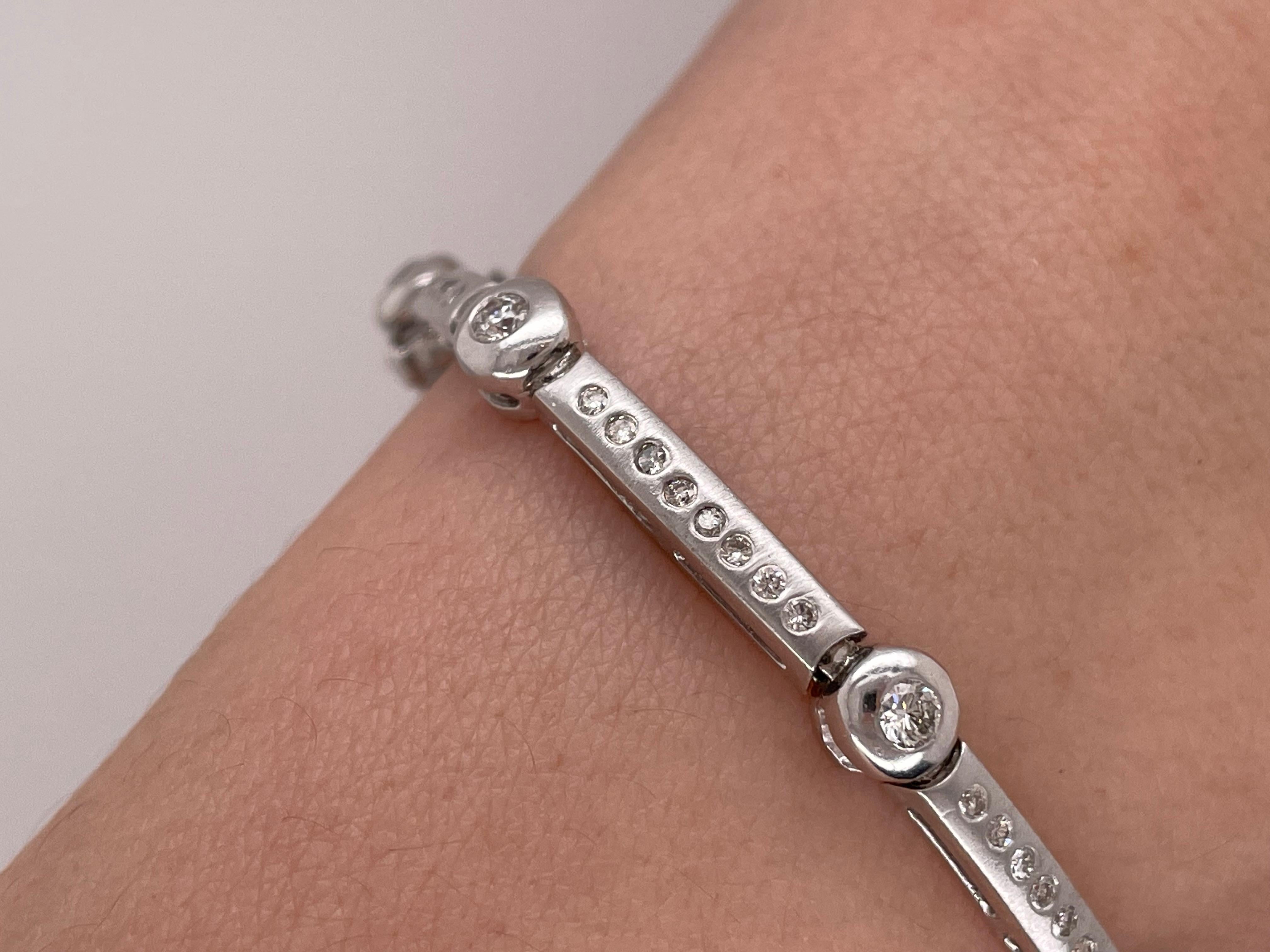 Rose Cut Link or Tennis Bracelet, 7.5 Inch, 12.1 Gram, Diamond and 14kt White Gold For Sale