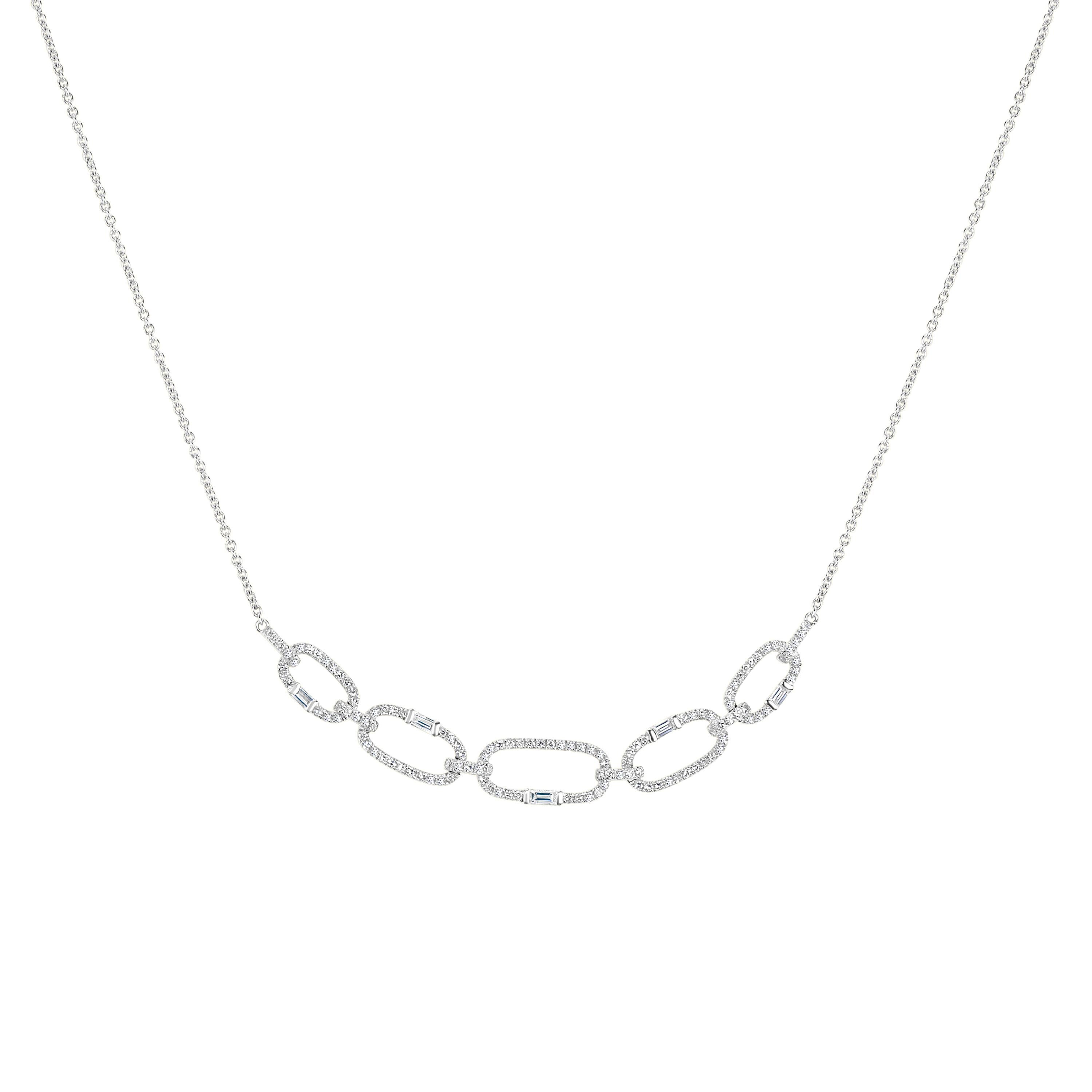 Baguette Cut Luxle 0.45 Cttw. Round and Baguette Diamond Link Pendant Necklace in 14k Gold