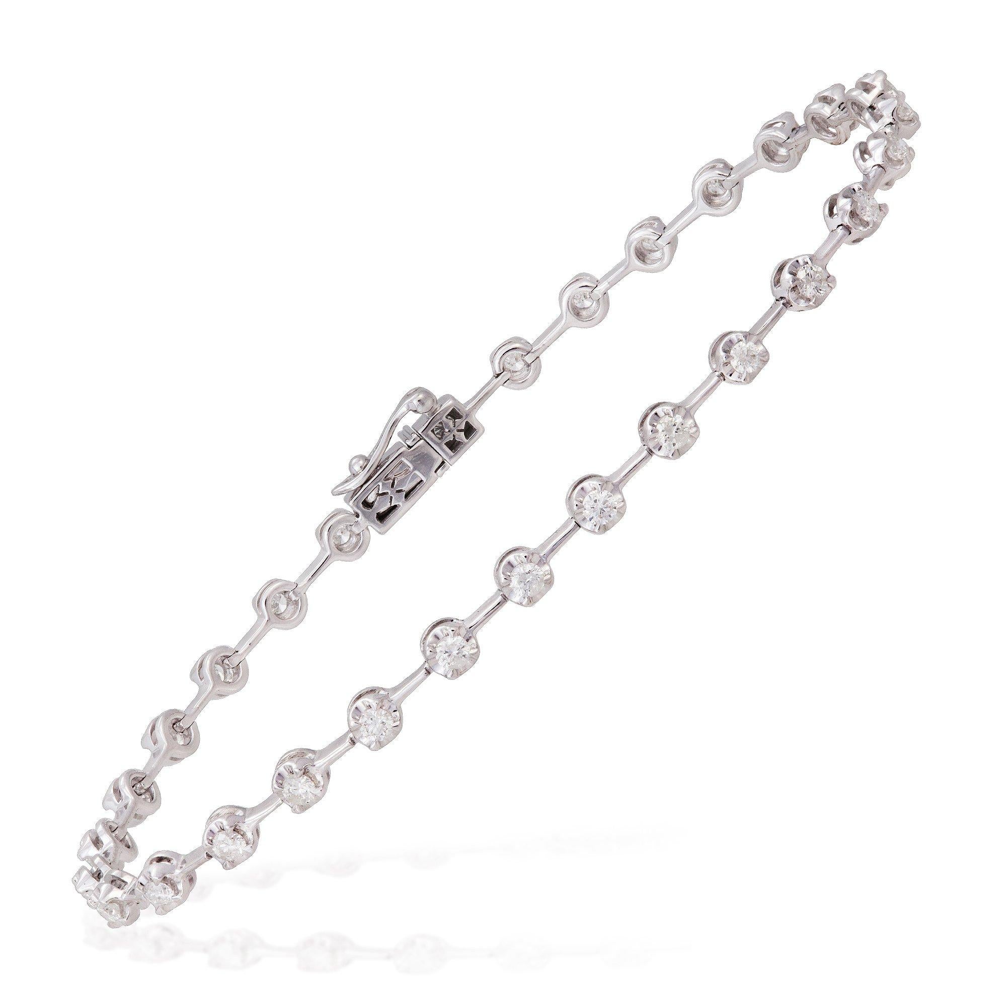 Link Setting Diamond Tennis BRACELET 18K White Gold Diamond 1.00 Cts/30 Pcs