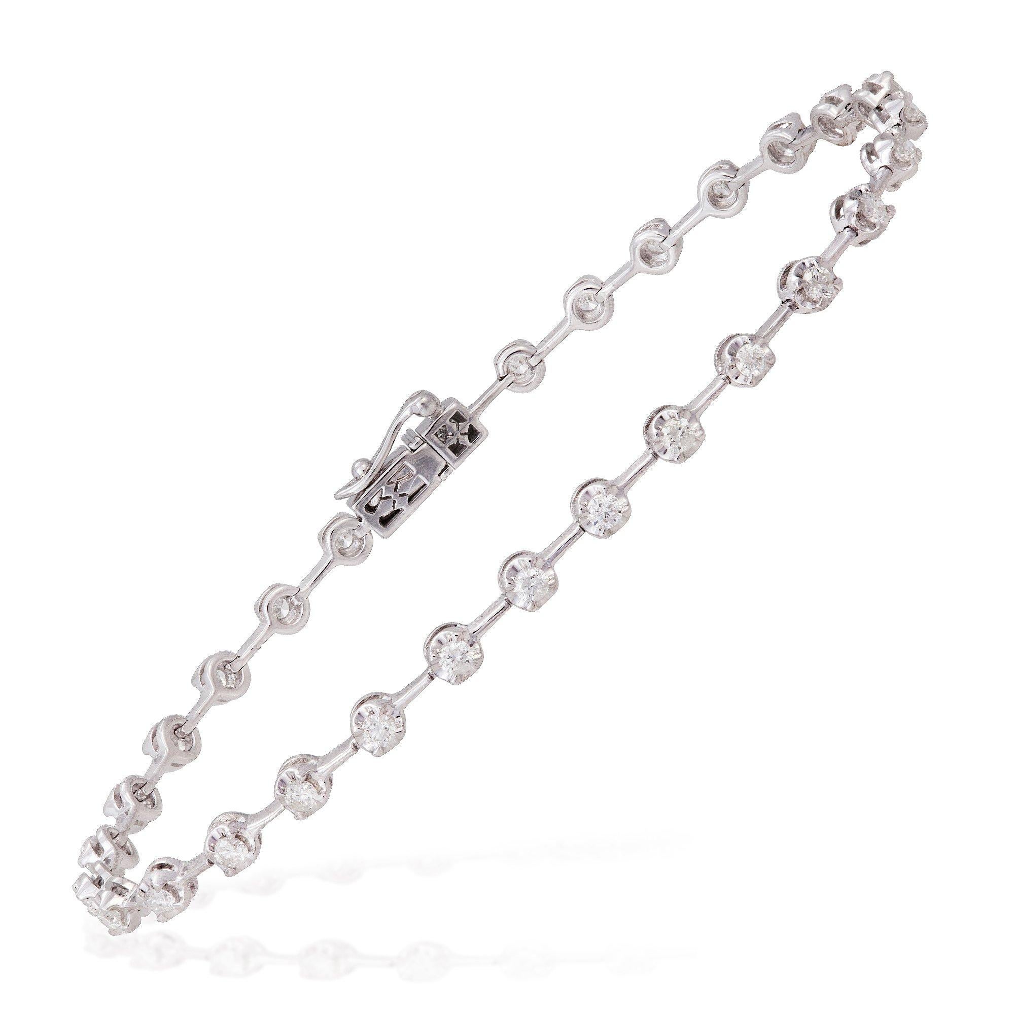 Round Cut Link Setting Diamond Tennis Bracelet 18K White Gold Diamond for Her For Sale