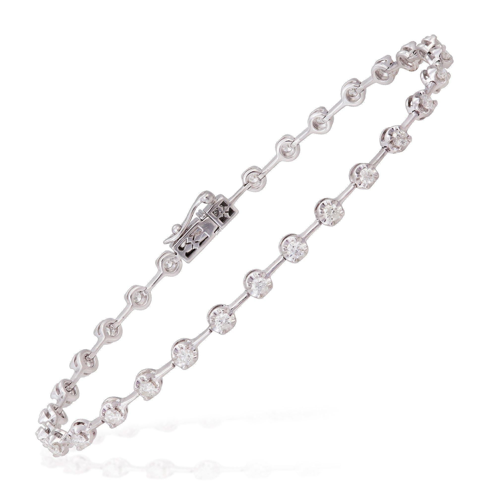 Link Setting Diamond Tennis Bracelet 18K White Gold Diamond for Her In New Condition For Sale In Genève, GE