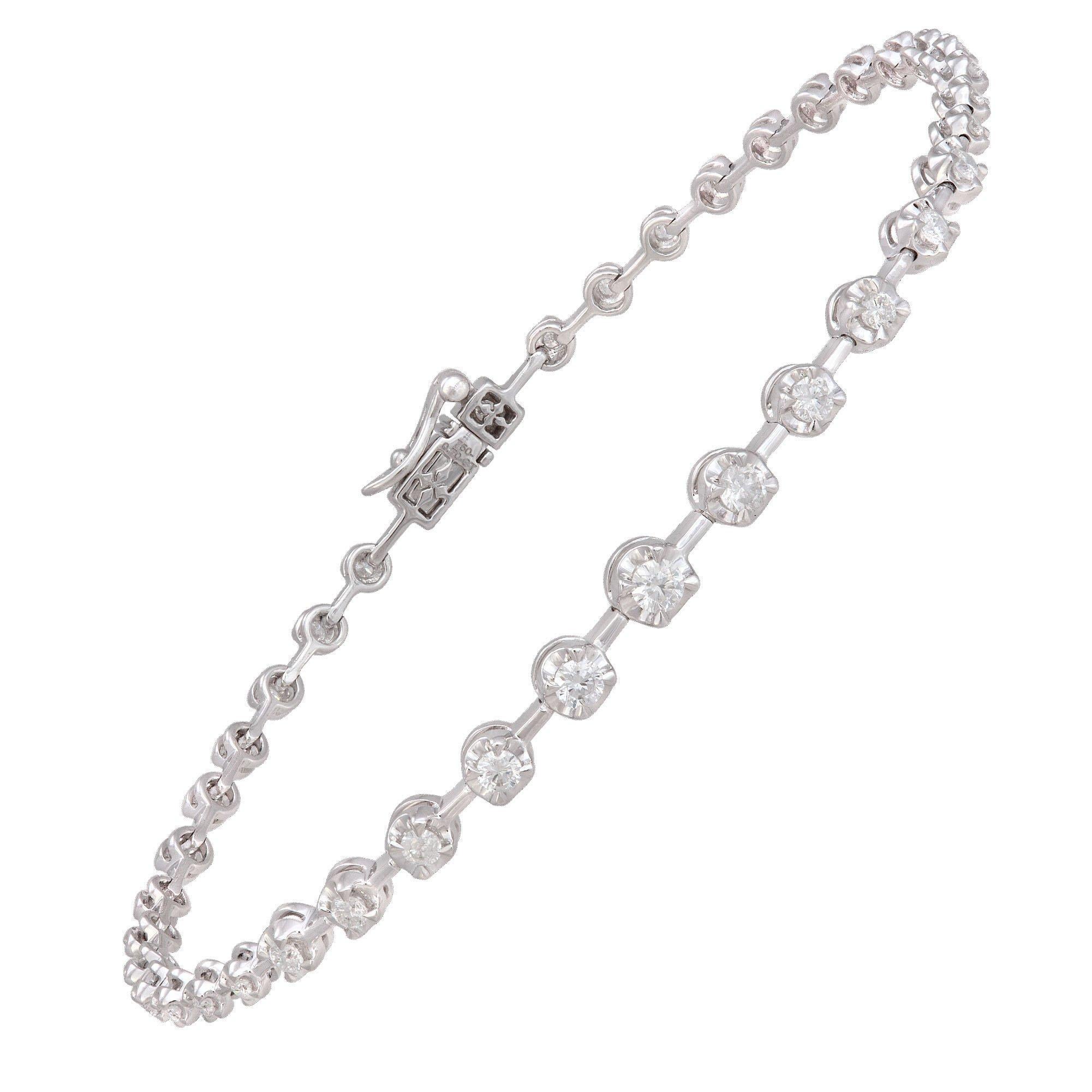 Round Cut Link Setting Diamond Tennis Bracelet 18k Yellowhite Gold Diamond for Her For Sale