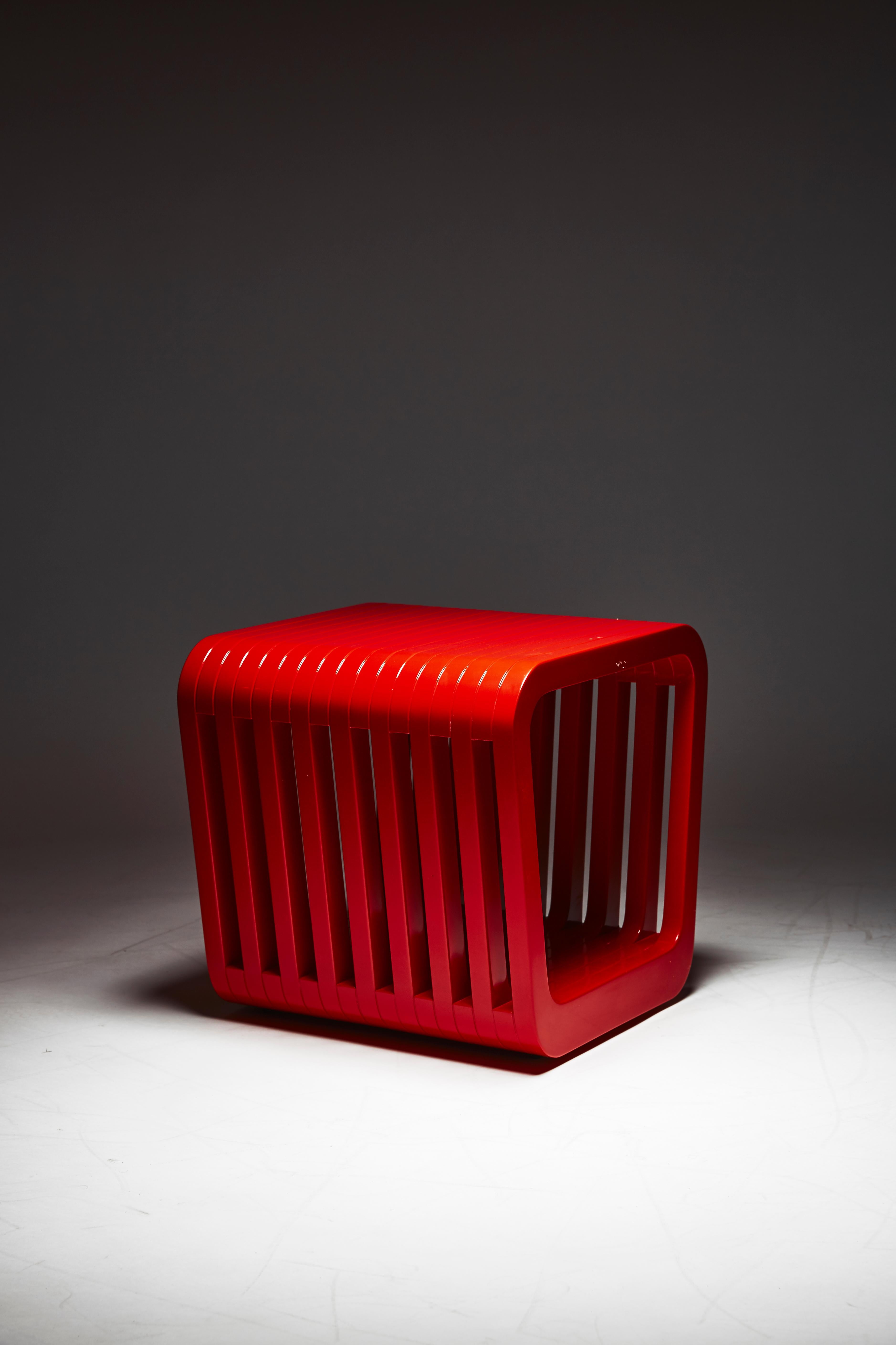 Vietnamese Stool or Bedside Table, LINK by Reda Amalou, 2016, Red Lacquer For Sale