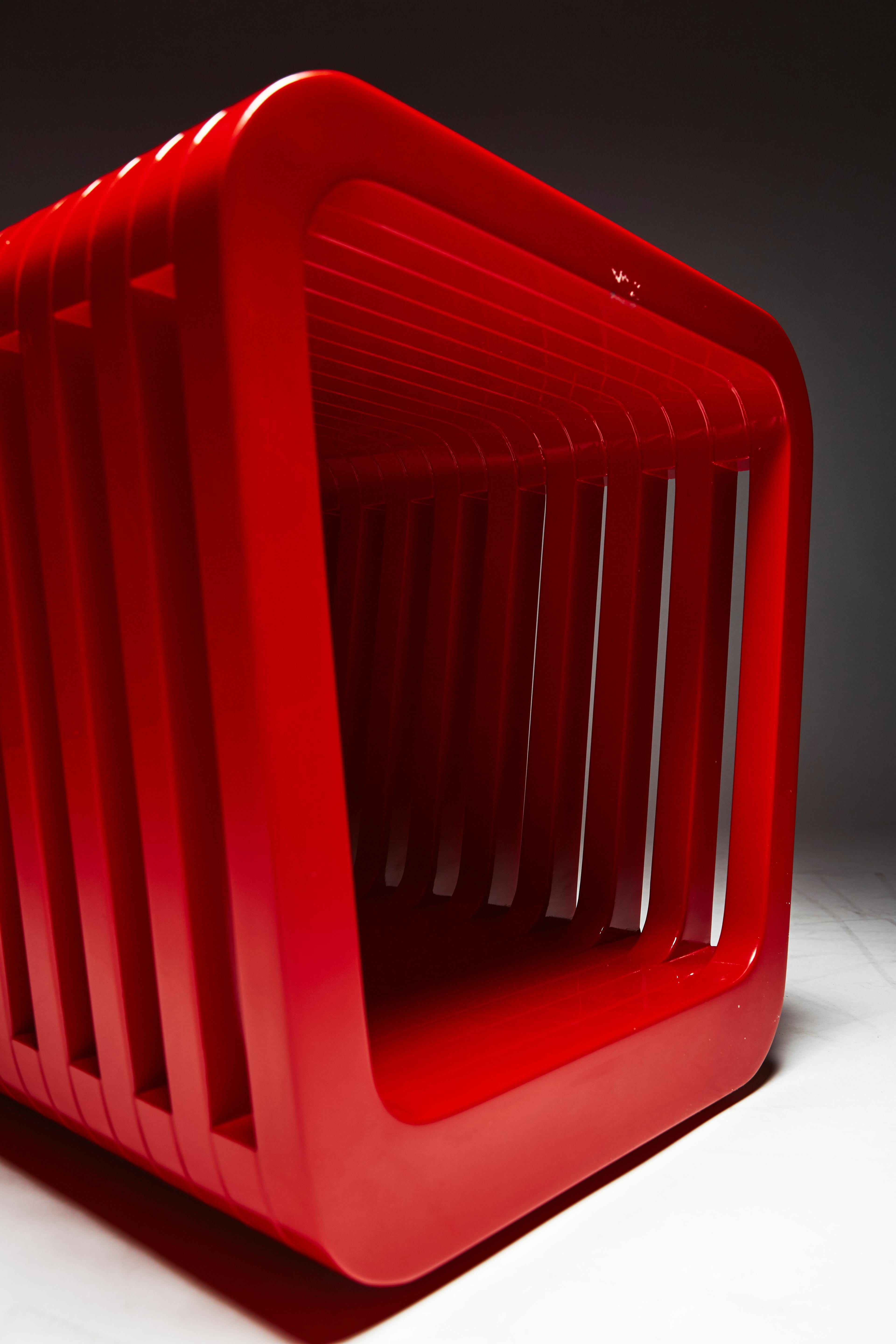 Stool or Bedside Table, LINK by Reda Amalou, 2016, Red Lacquer In New Condition For Sale In Paris, FR