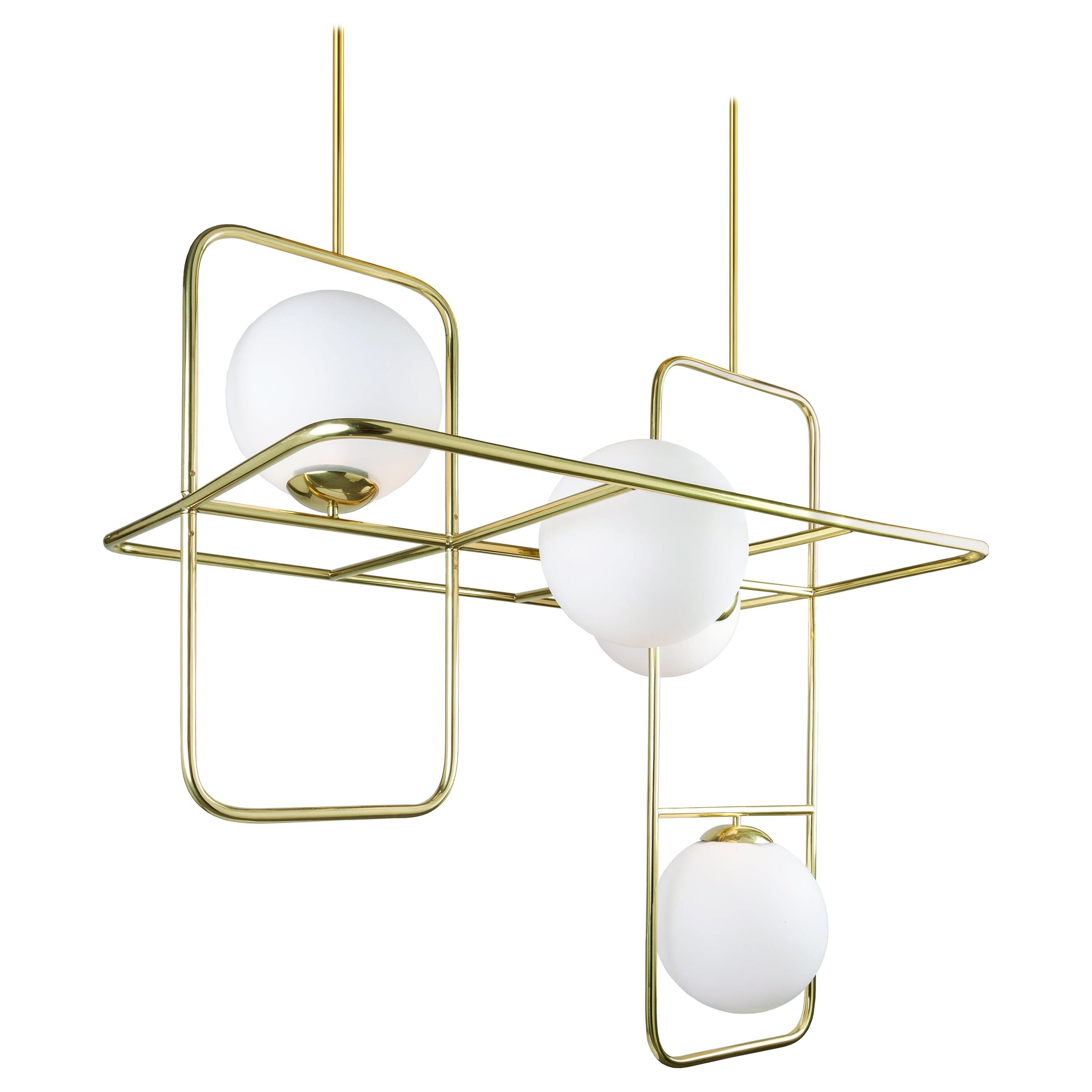 Mid-Century Modern Inspired Link Pendant Lamp Polished Brass