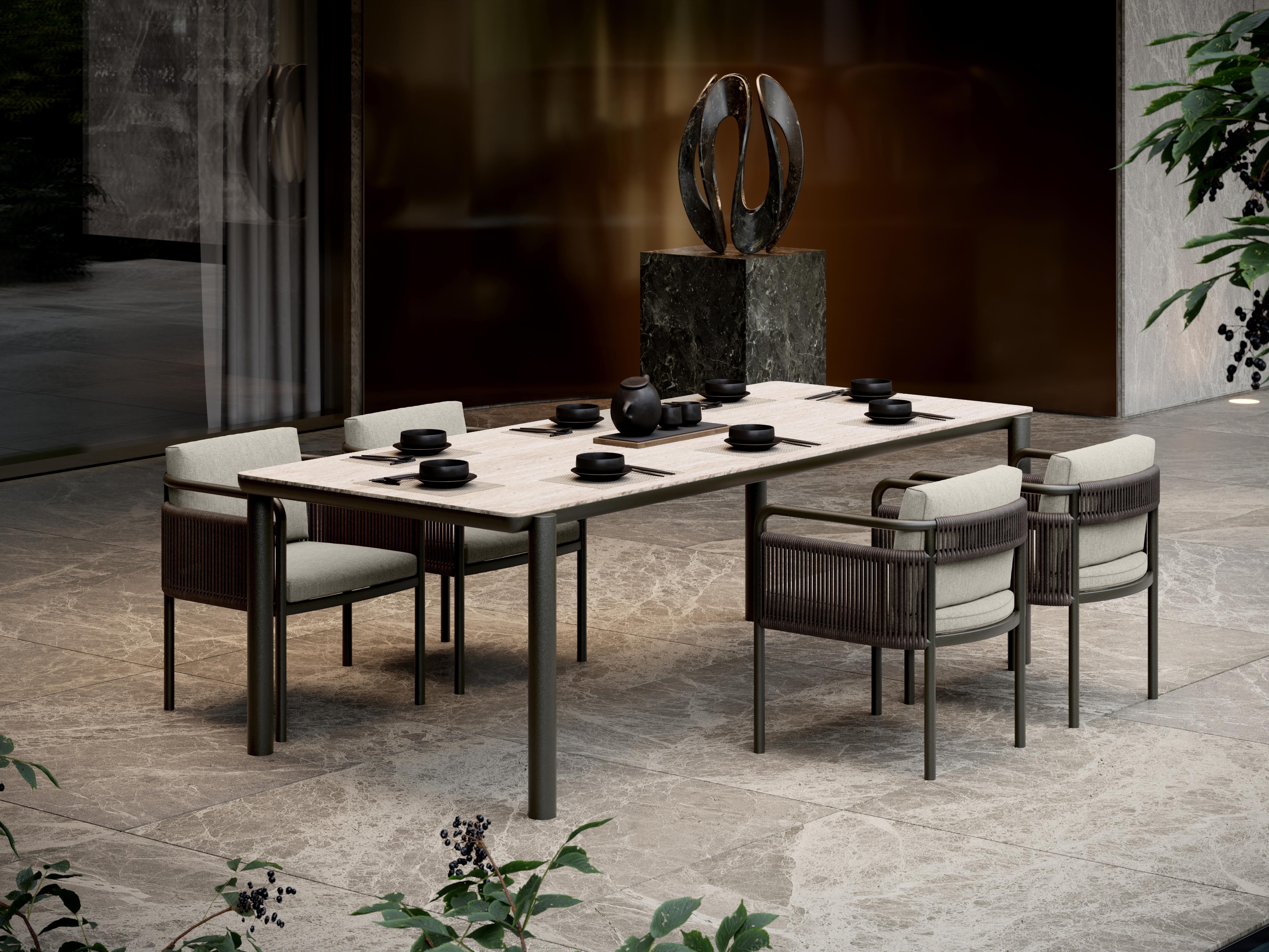 Postmoderne Chaise de salle à manger en osier, tissu et aluminium peint par SNOC en vente