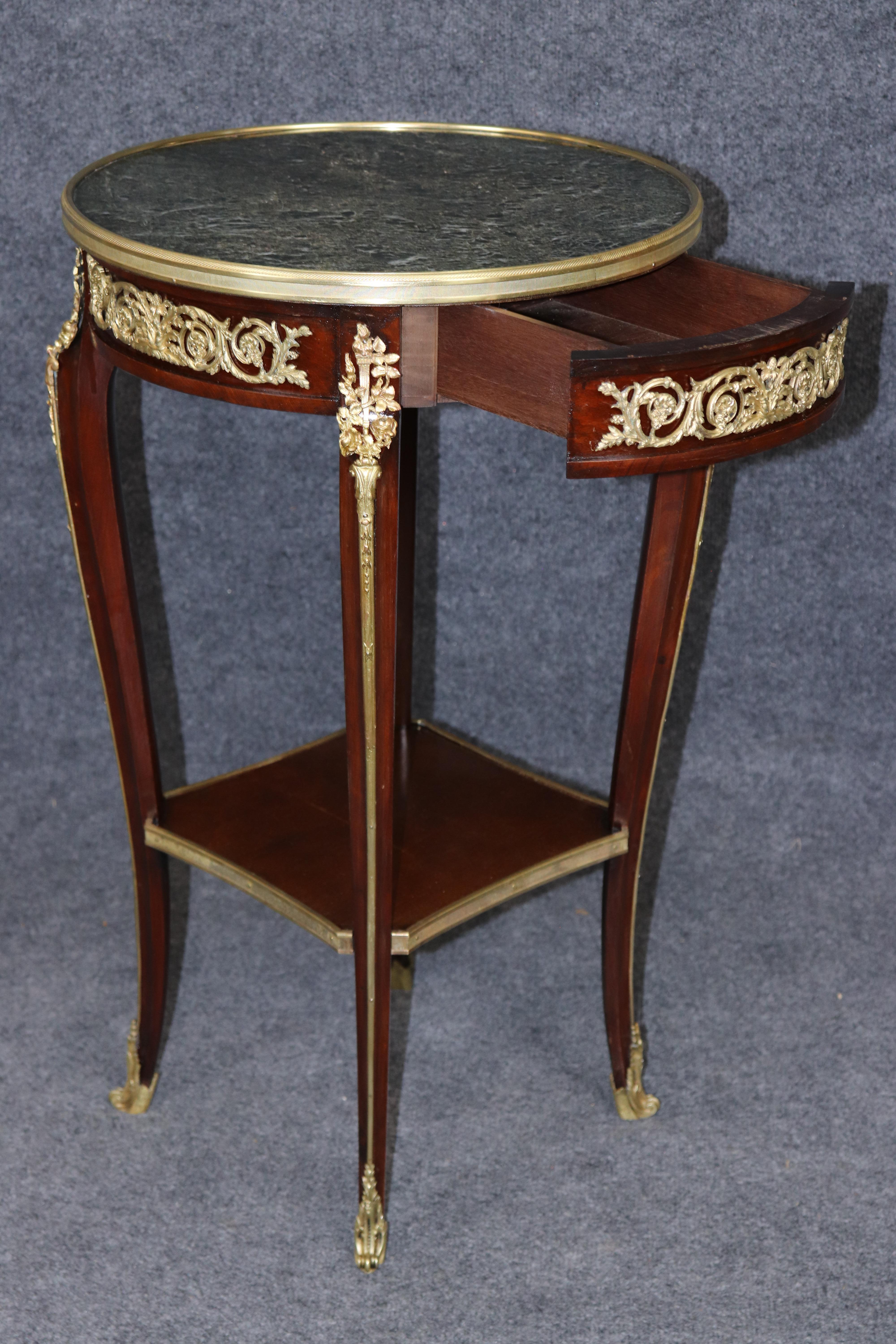 Louis XV Linke Quality Bronze Mounted Verdi Marble Bronze Mounted End Table with Drawer For Sale