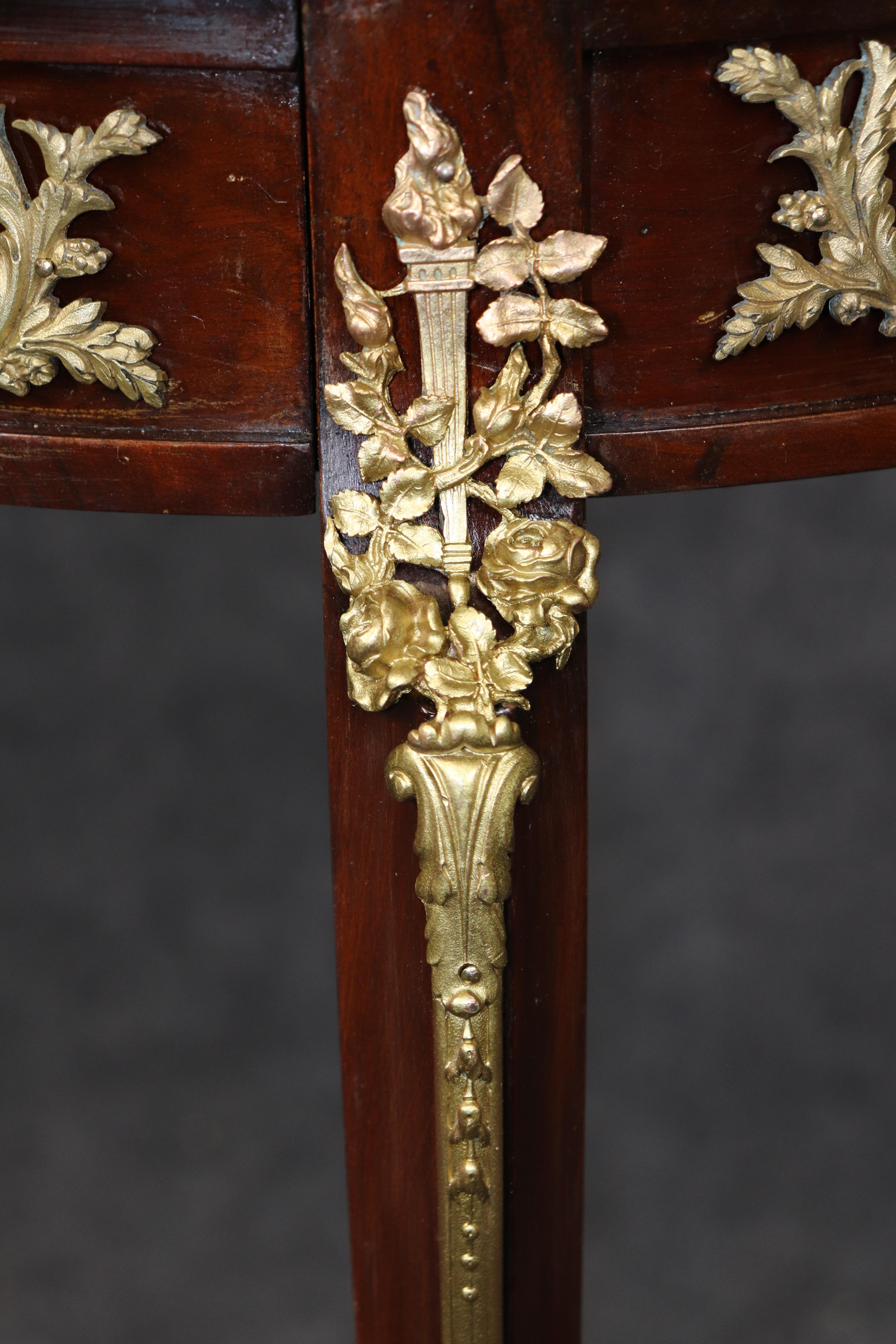 French Linke Quality Bronze Mounted Verdi Marble Bronze Mounted End Table with Drawer For Sale