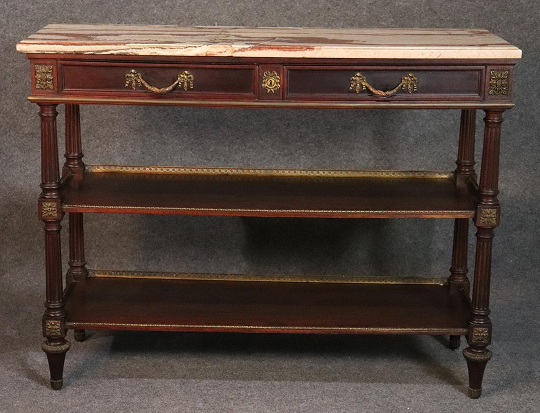 This is a fine quality, absolutely Francois Linke quality server. Perfect for showing off fine pastries or desserts and look at the two-tier design and the gorgeous marble top. The piece dates to the 1880s-1990s era and is of the finest possible