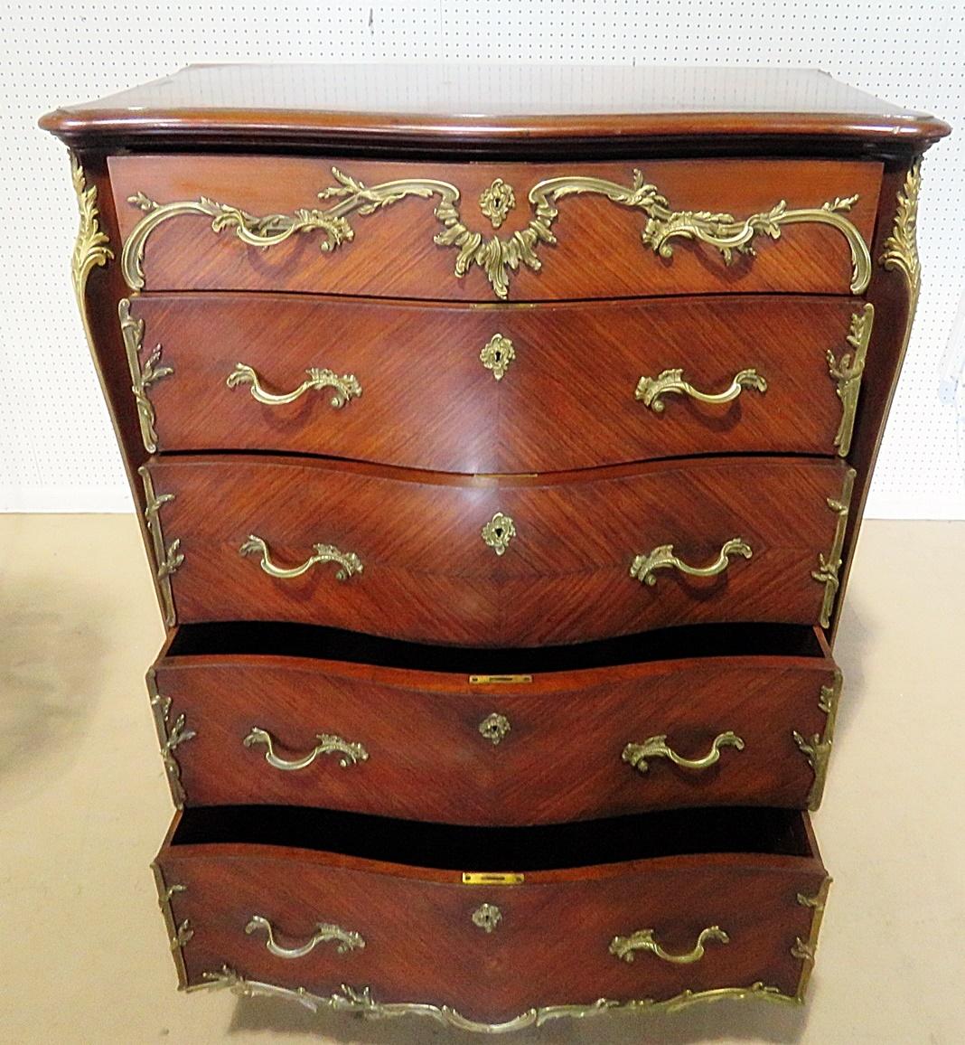 French Fine Francois Linke Style Bronze Mounted Mahogany High Chest Dresser 