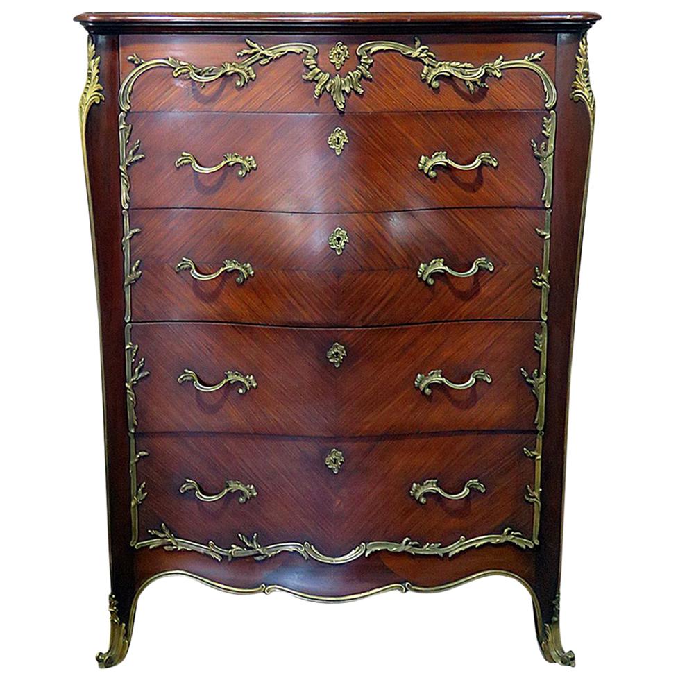 Fine Francois Linke Style Bronze Mounted Mahogany High Chest Dresser 