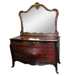 Vintage Fine Francois Linke Style Bronze Mounted Dresser With Mirror