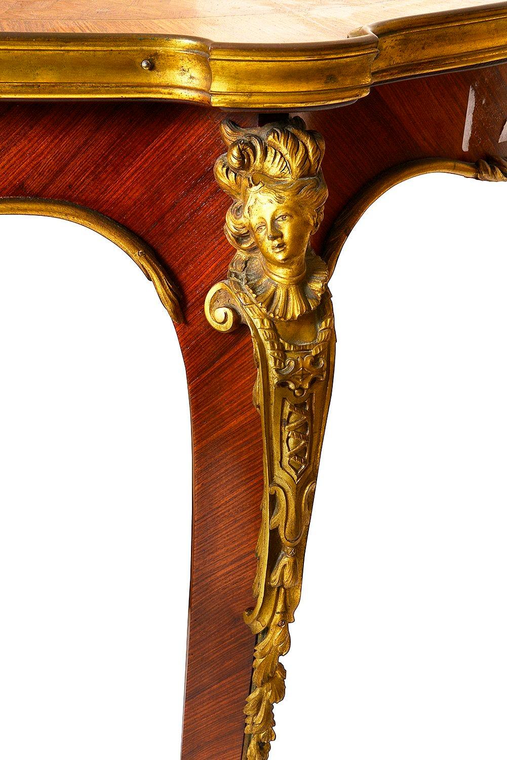 Louis XVI Linke style Gueridon, with parquetry inlay and gilded ormolu mounts. For Sale