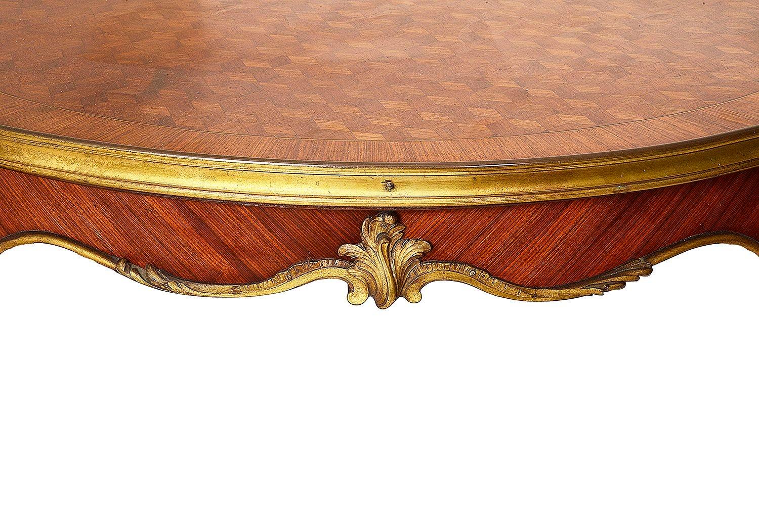 French Linke style Gueridon, with parquetry inlay and gilded ormolu mounts. For Sale