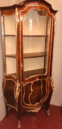 Linke Style Louis XV Curio / Vitrine Cabinet 19th-20th Century, Bombe Inlaid