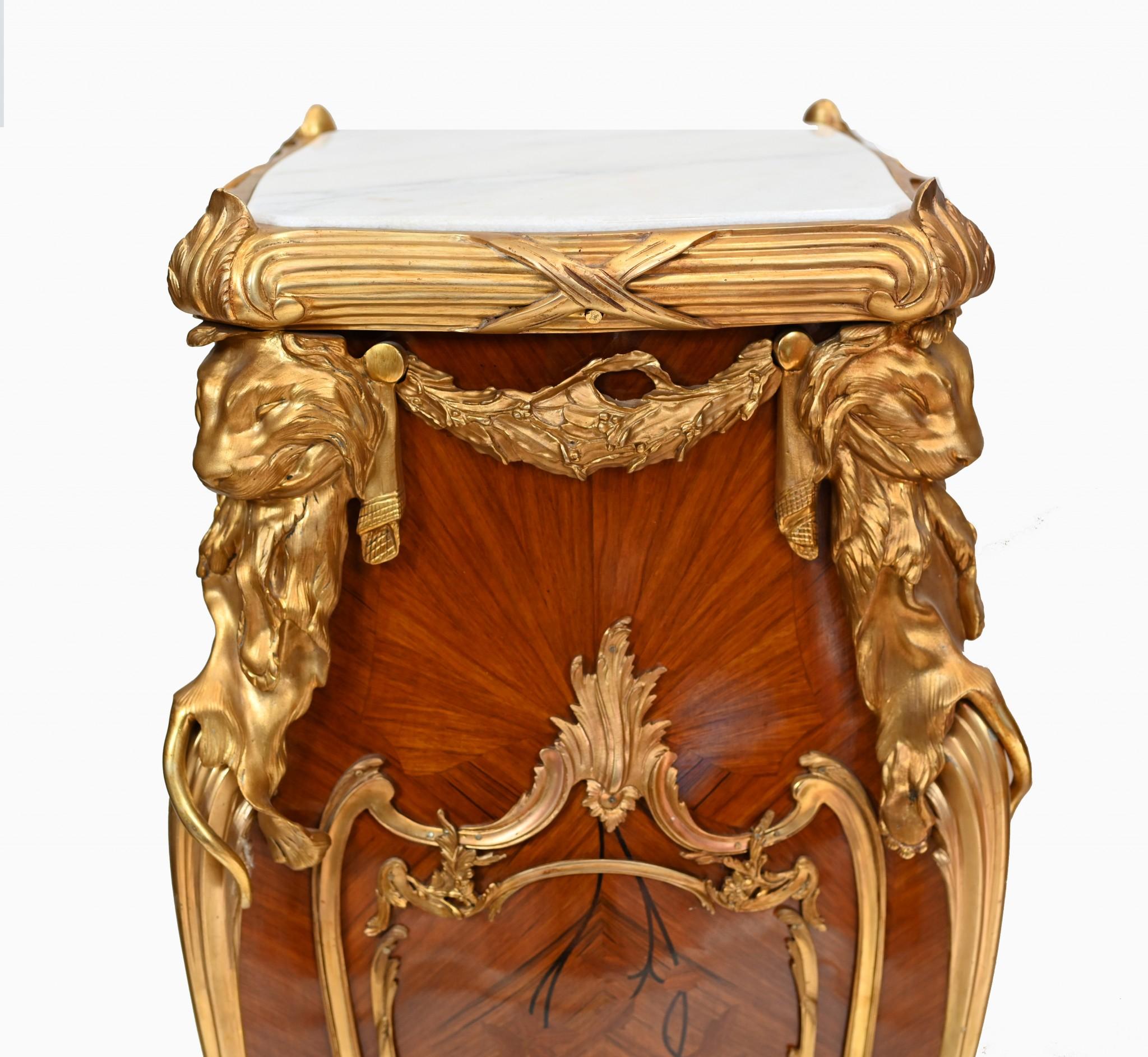 Linke Style Pedestal Stands French Empire Tall Tables Inlay Gilt For Sale 6