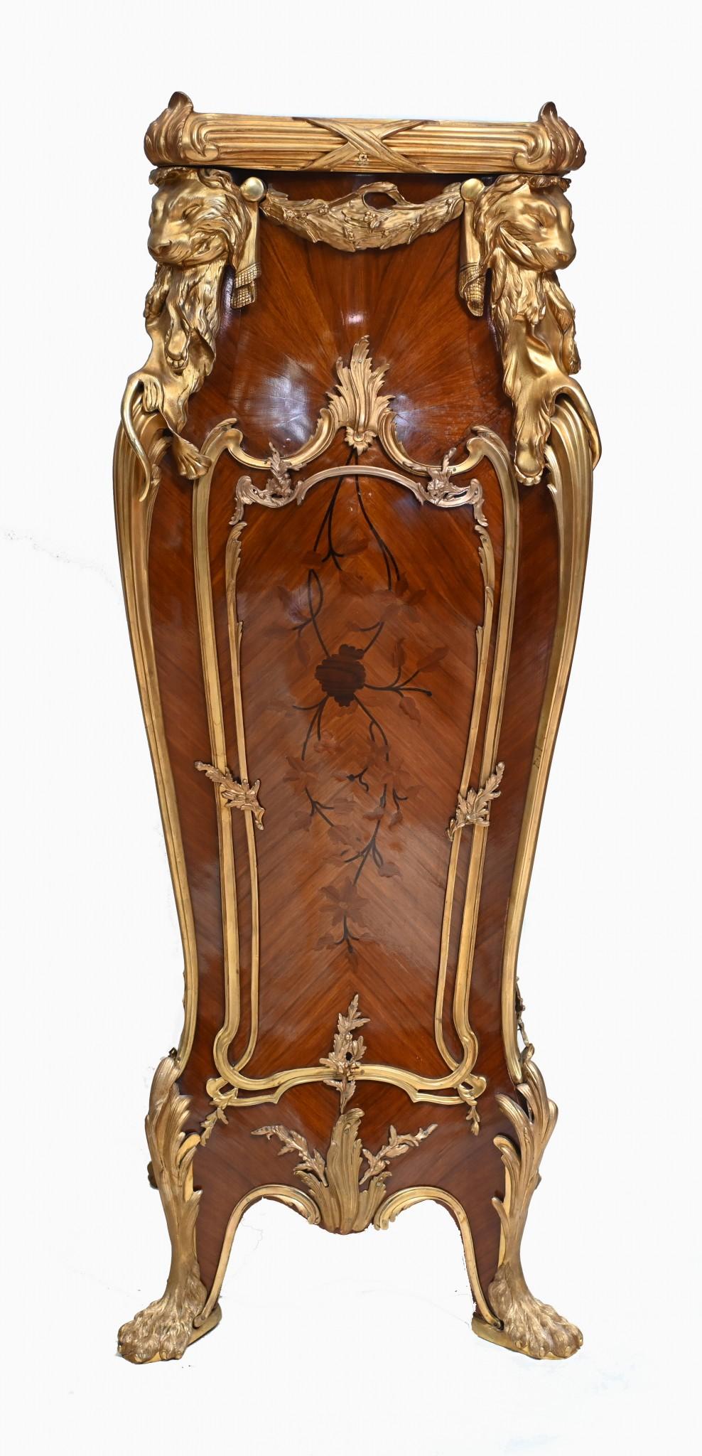 Mid-19th Century Linke Style Pedestal Stands French Empire Tall Tables Inlay Gilt For Sale