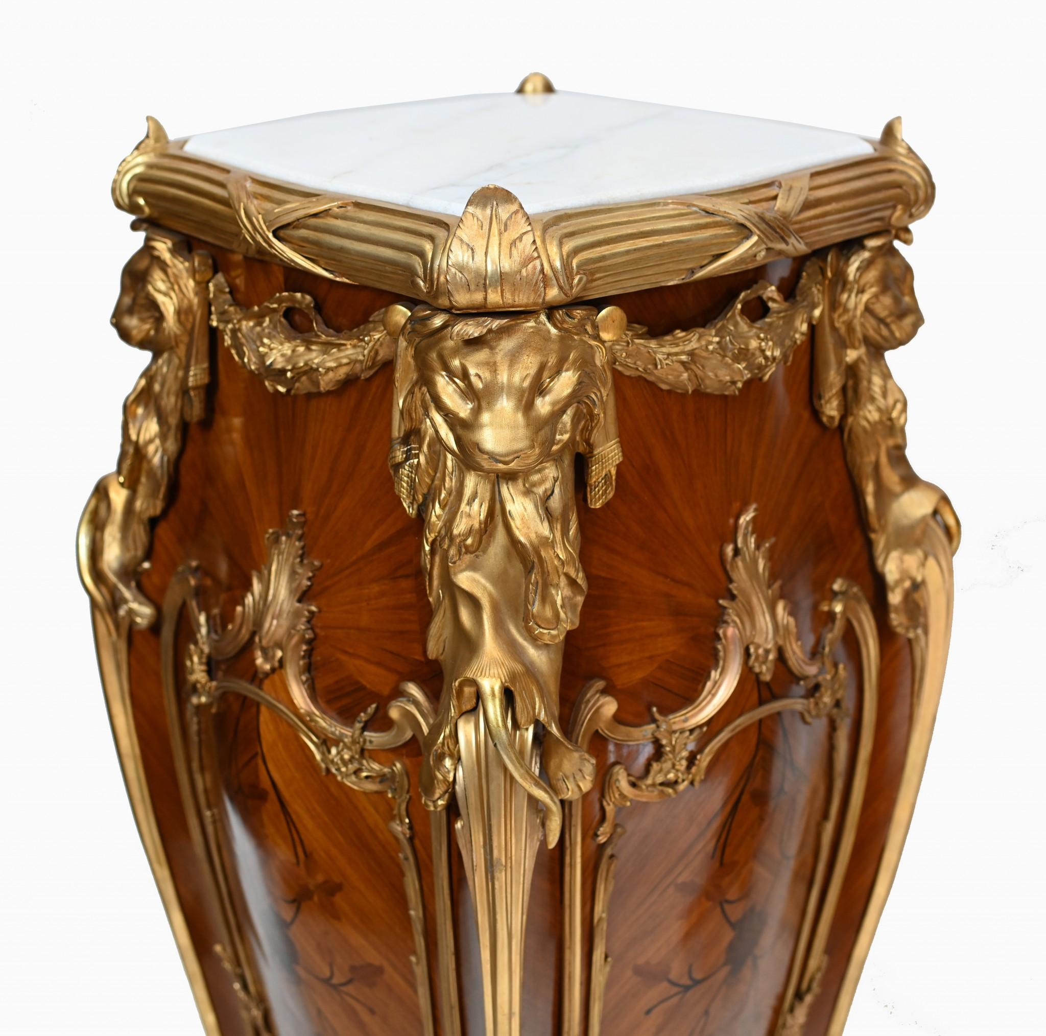 Linke Style Pedestal Stands French Empire Tall Tables Inlay Gilt For Sale 1