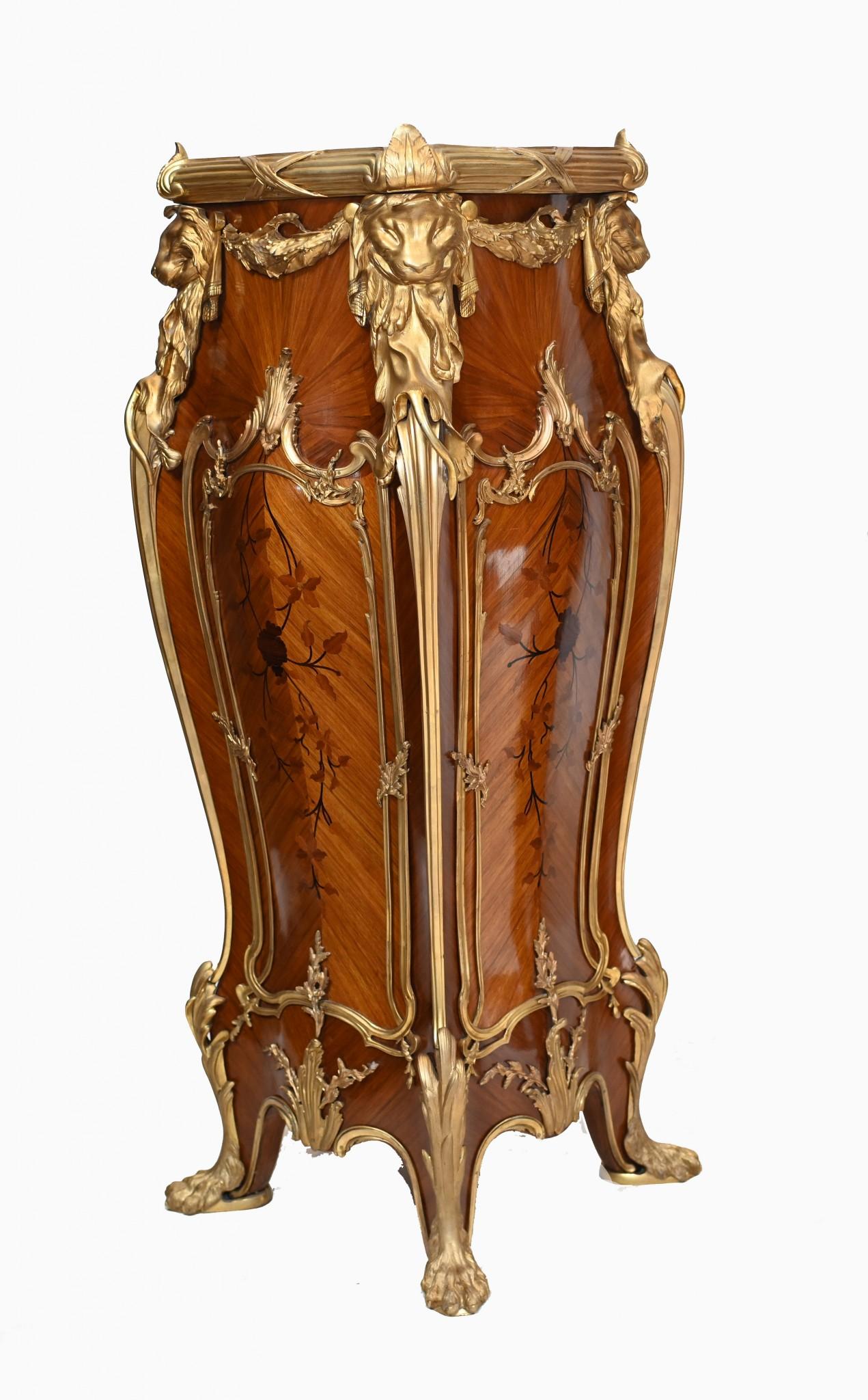 Linke Style Pedestal Stands French Empire Tall Tables Inlay Gilt For Sale 3