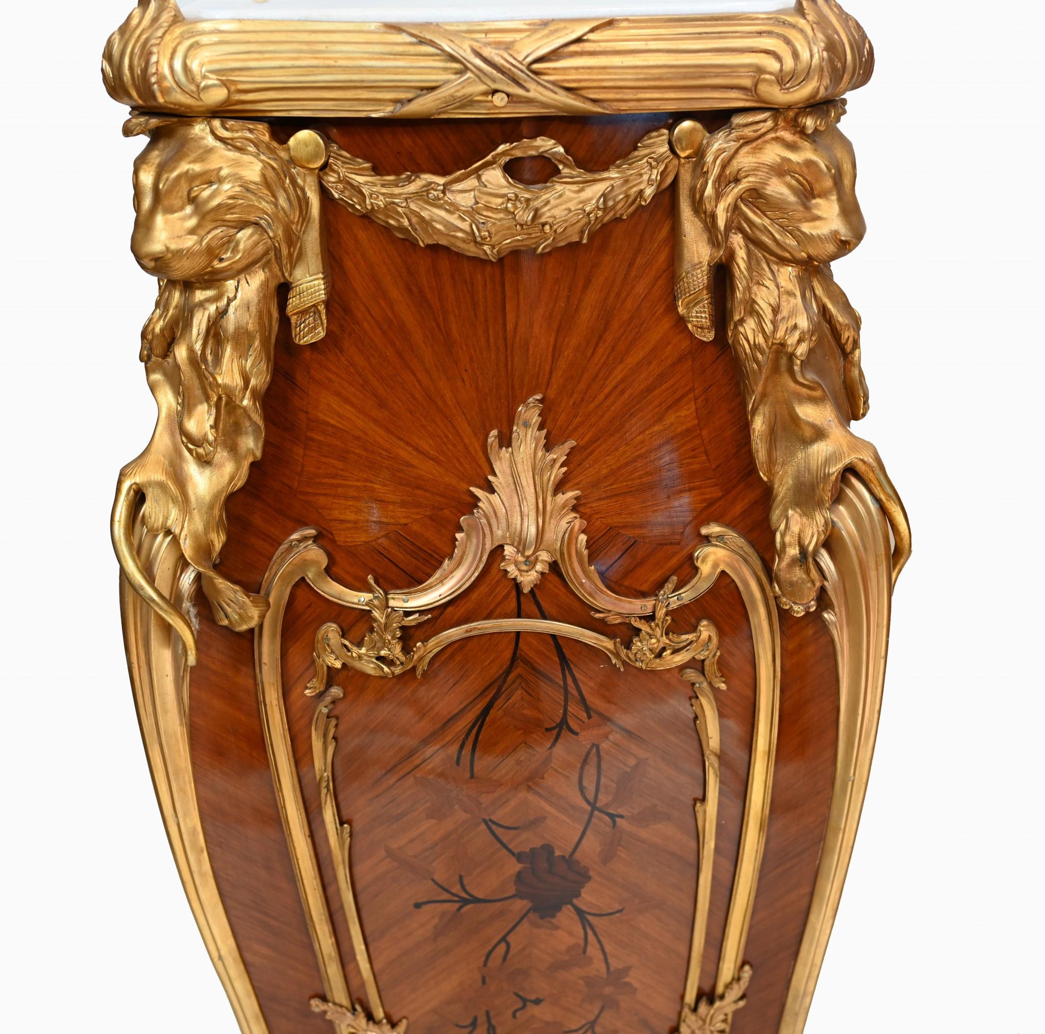 Linke Style Pedestal Stands French Empire Tall Tables Inlay Gilt For Sale 4