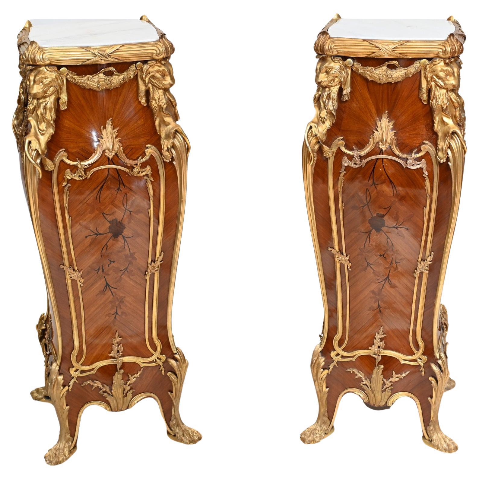 Pedestal Estilo Linke Mesas Altas Imperio Francés Dorado con Incrustaciones