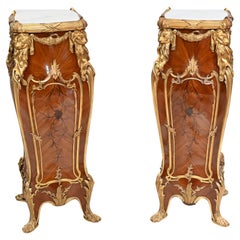 Linke Style Pedestal Stands French Empire Tall Tables Inlay Gilt
