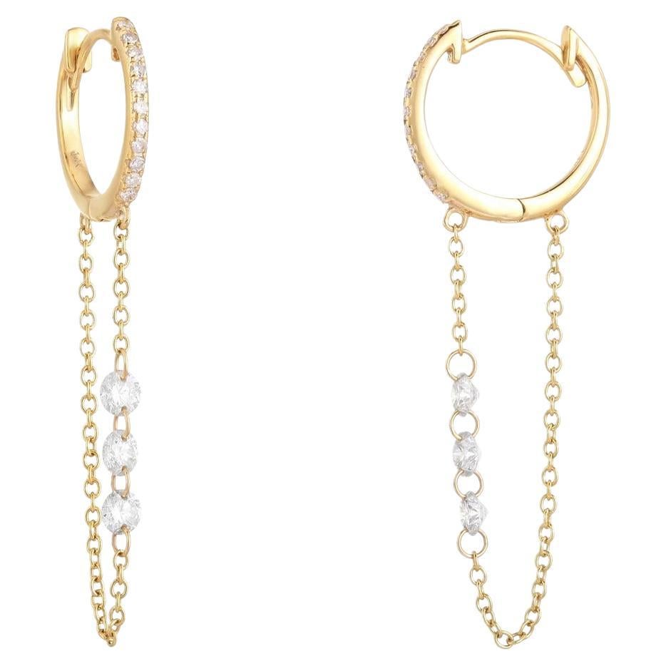 Linked Chain 14K Yellow Gold Diamond Huggie Earrings