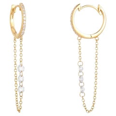 Linked Chain 14K Yellow Gold Diamond Huggie Earrings