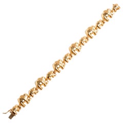 Bracelet d'éléphants reliés entre eux, en or jaune 14 carats, vintage, années 1980