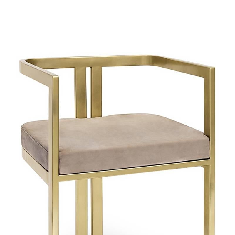 Italian Linkin  Armchair in Satinated Gold Finish with Velvet Seat For Sale