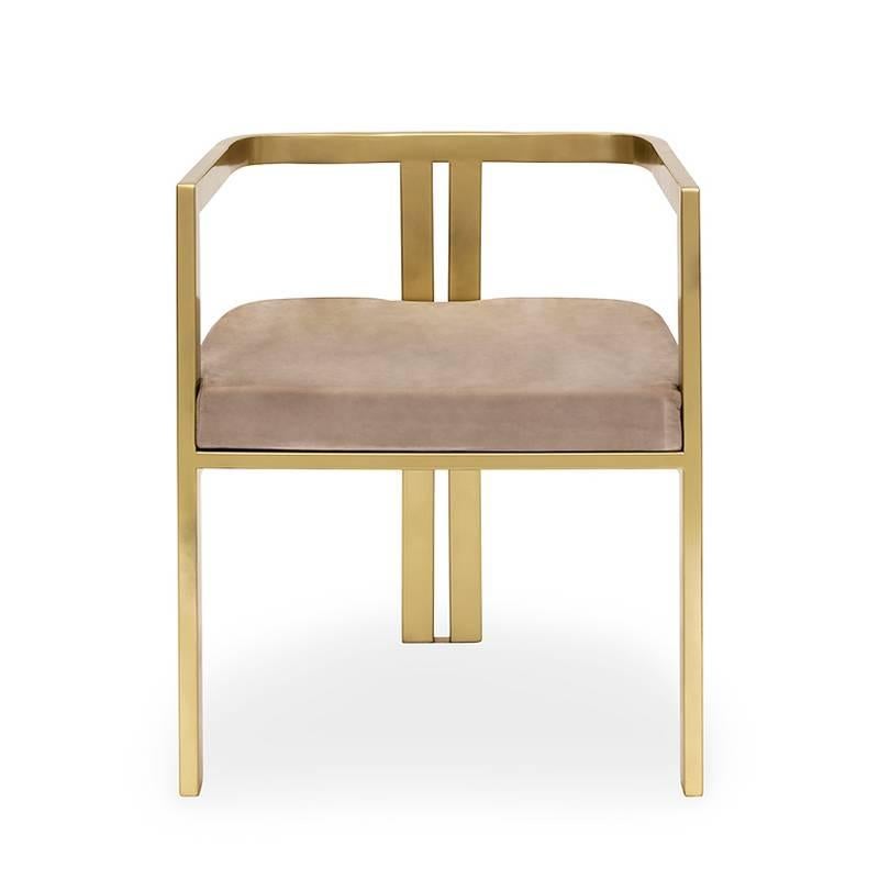 Linkin  Armchair in Satinated Gold Finish with Velvet Seat In Excellent Condition For Sale In Paris, FR