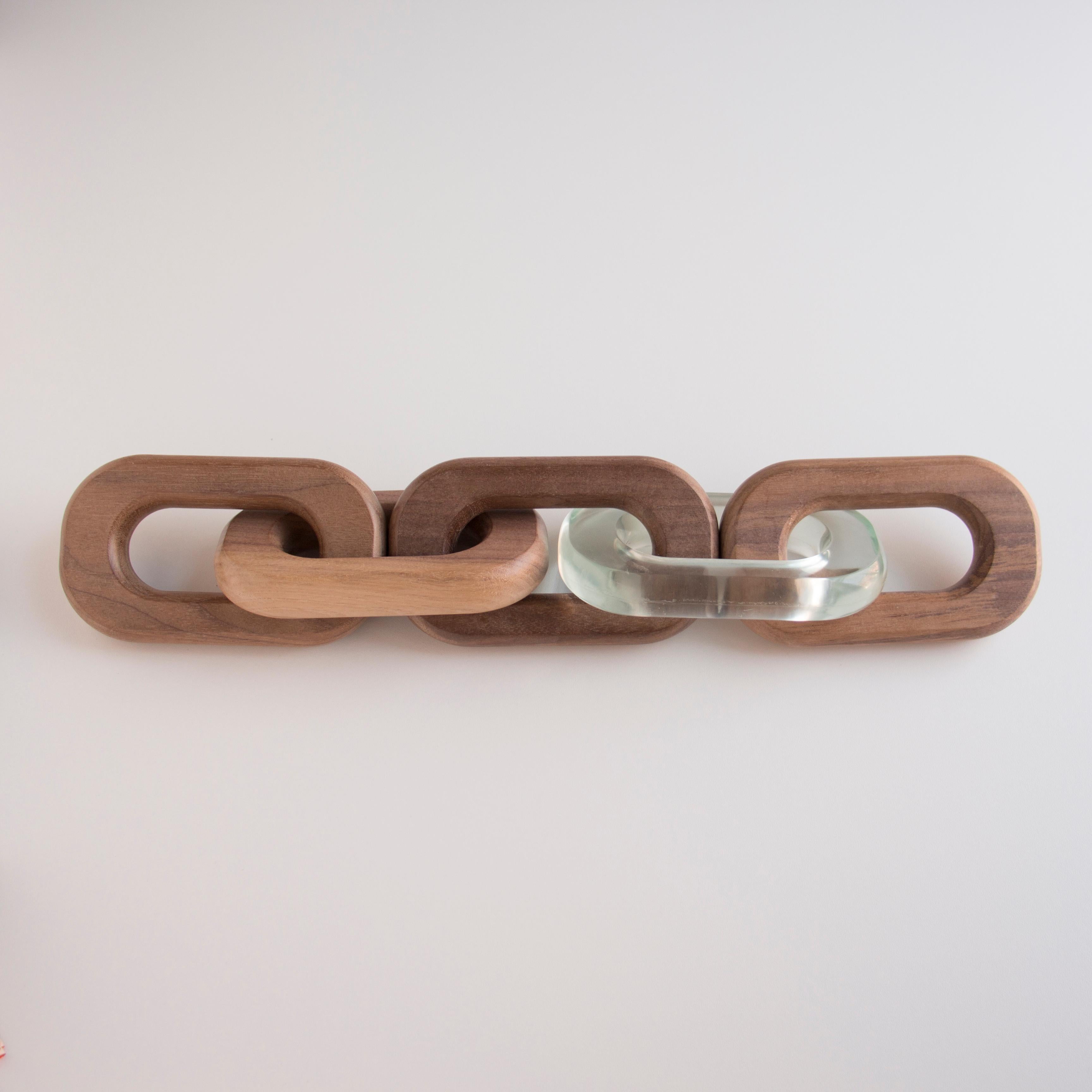 Carved Links Decorative Chain Sculpture in Walnut and Resin For Sale