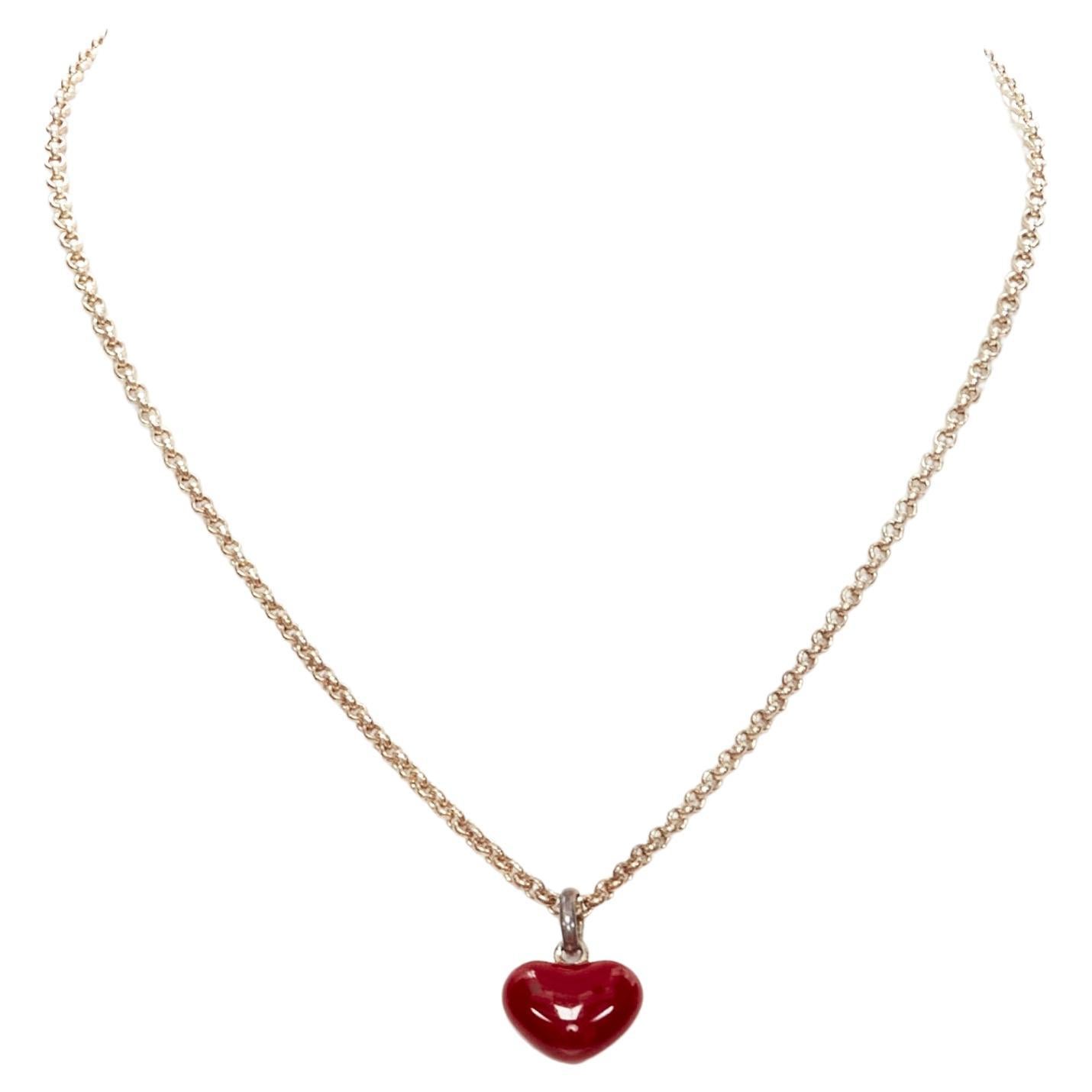 LINKS OF LONDON 925 silver red heart charm pendant chain necklace For Sale  at 1stDibs