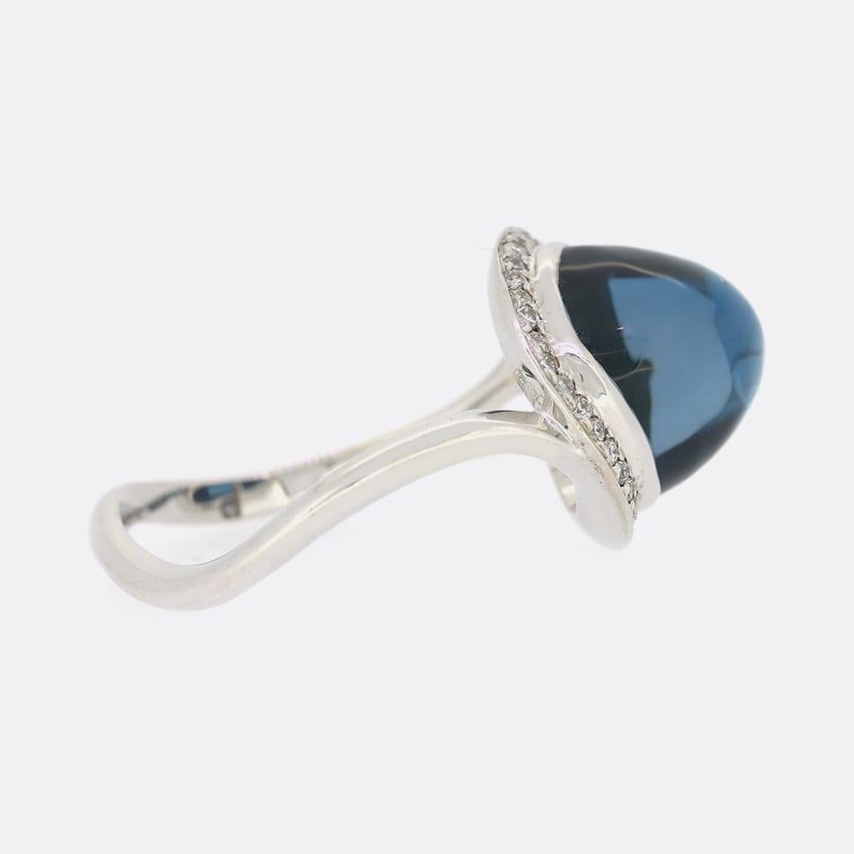Cabochon Links Of London Blue Topaz and Diamond Ring For Sale