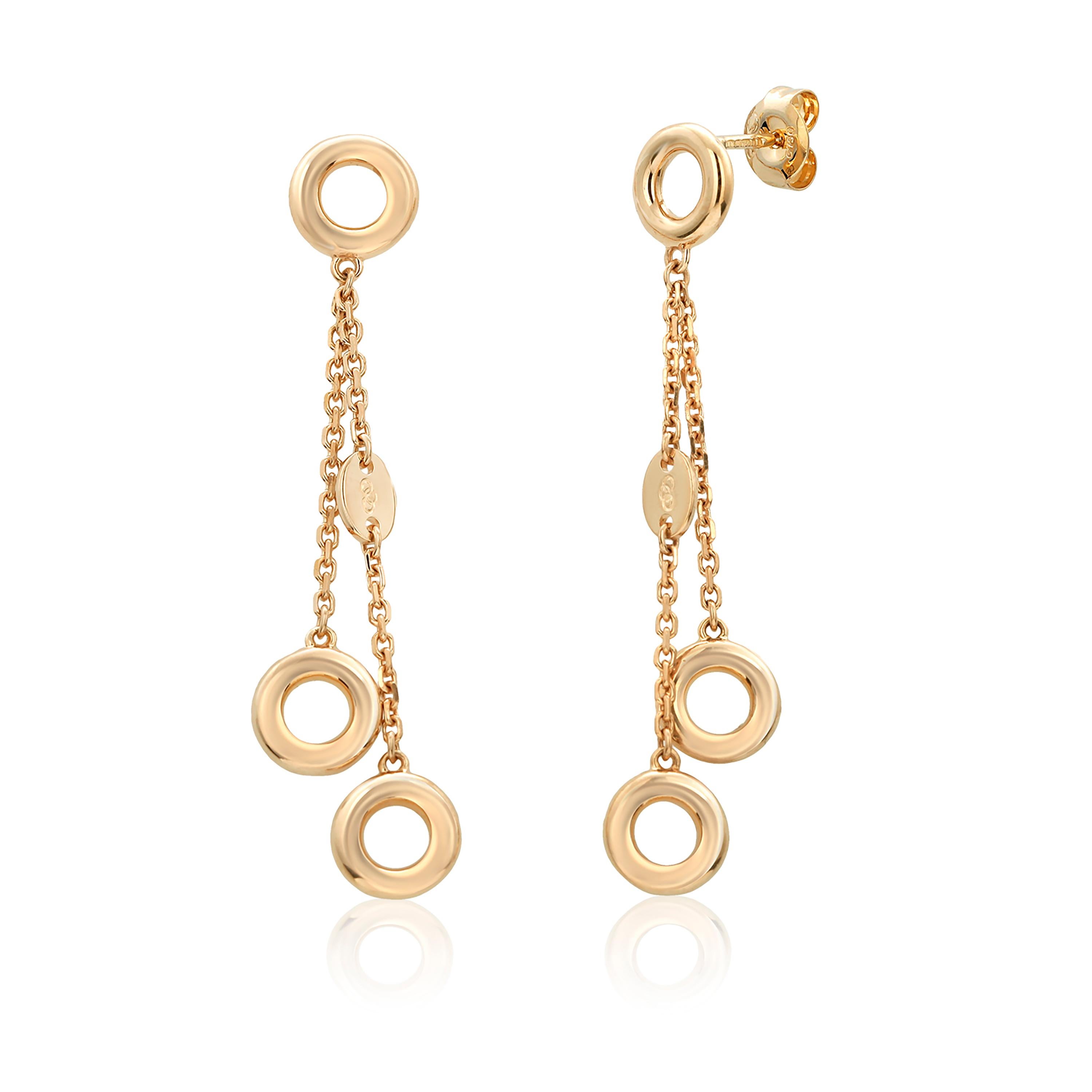 Women's or Men's Links of London Chains suspending Circles Eighteen Karat Gold Dangle Earrings