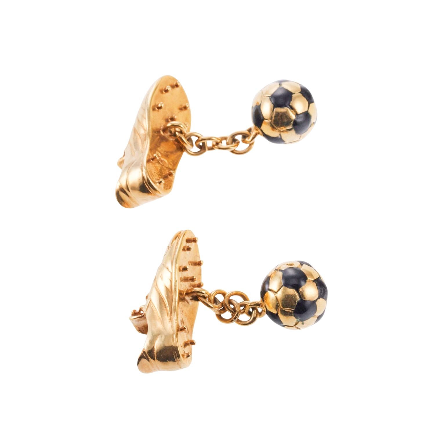 Links of London Enamel Gold Soccer Sneakers and Ball Cufflinks For Sale 1