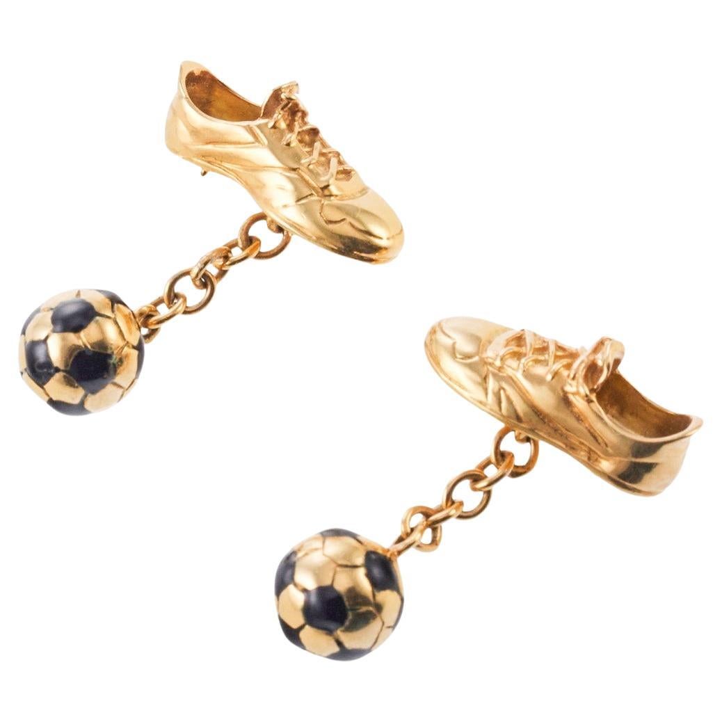 Links of London Enamel Gold Soccer Sneakers and Ball Cufflinks For Sale