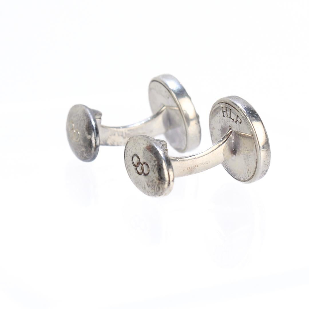 Manschettenknöpfe aus Londoner Sterlingsilber mit Perlen und schwarzen Edelsteinen Herren im Angebot