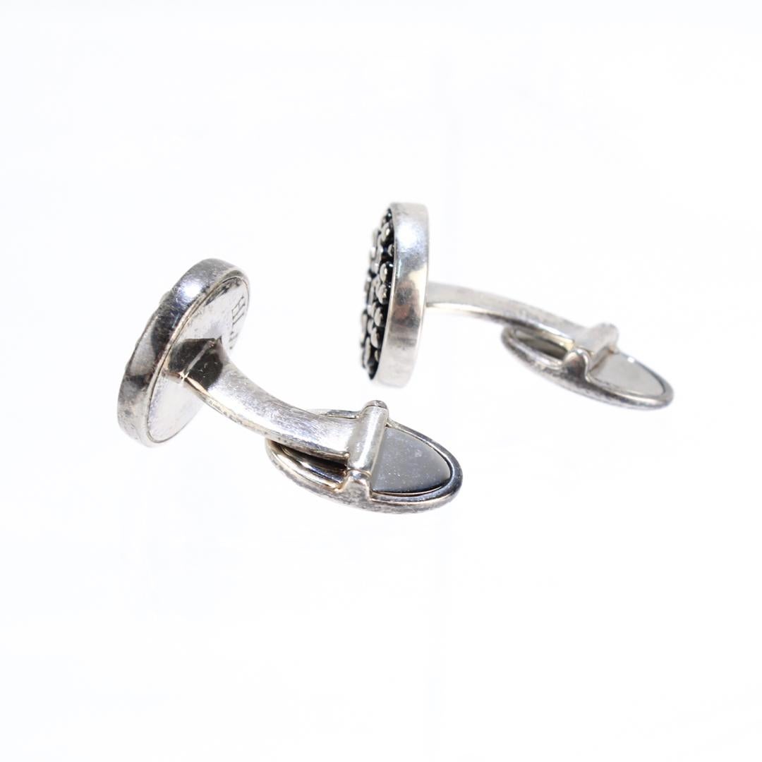 Manschettenknöpfe aus Londoner Sterlingsilber mit Perlen und schwarzen Edelsteinen im Angebot 2