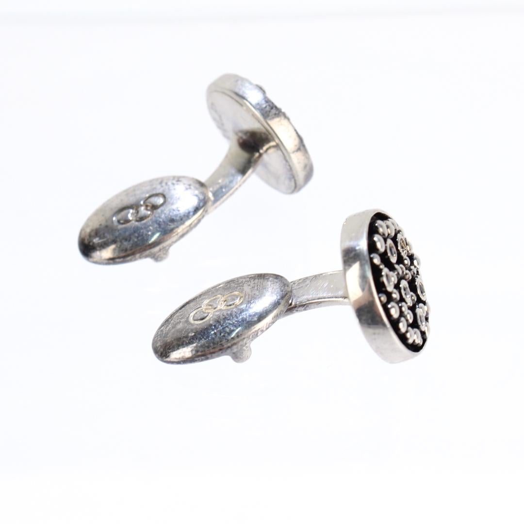 Manschettenknöpfe aus Londoner Sterlingsilber mit Perlen und schwarzen Edelsteinen im Angebot 3