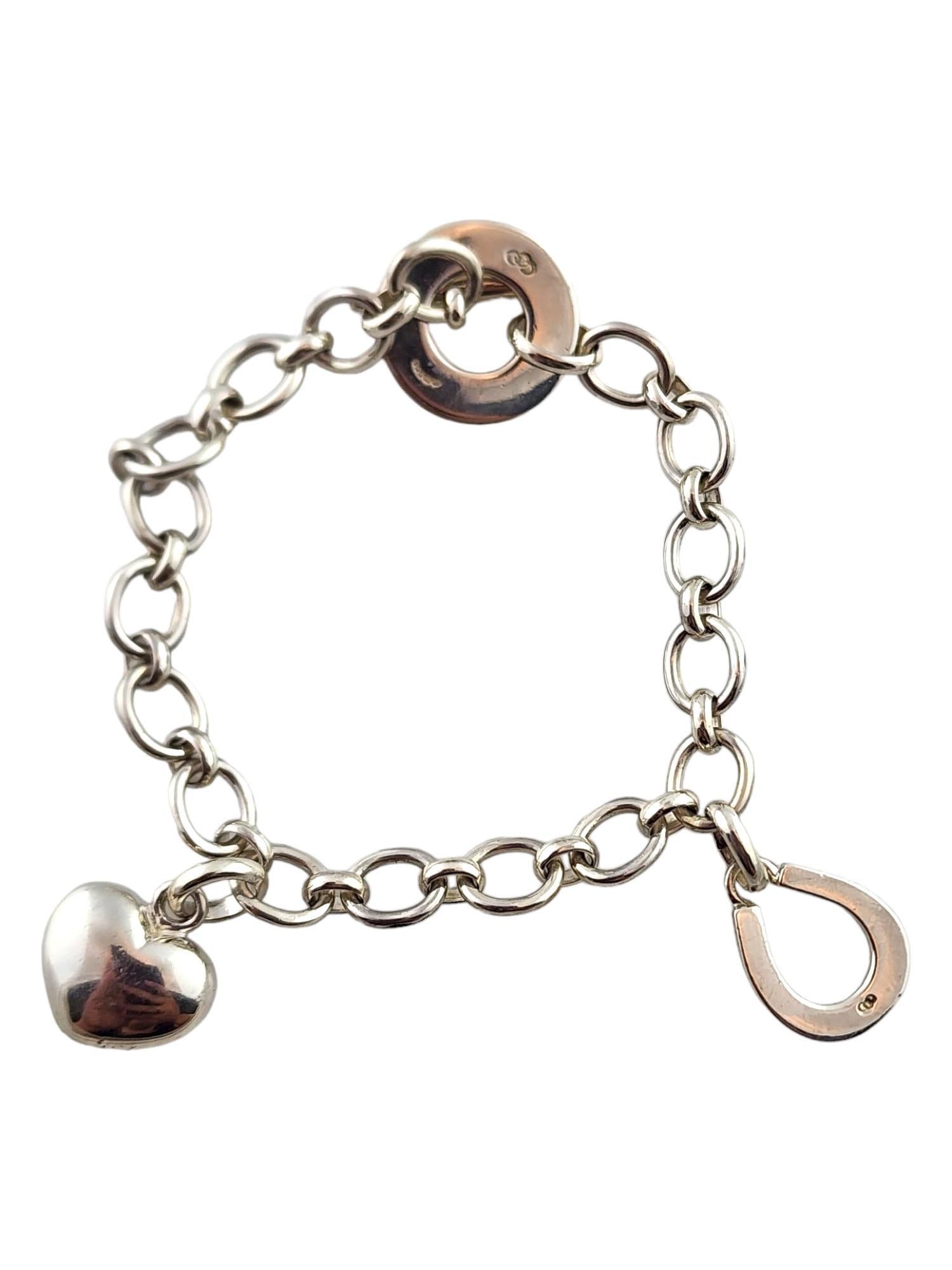 Links of London Sterling Silver Heart & Horseshoe Charm Bracelet #18298 In Good Condition For Sale In Washington Depot, CT