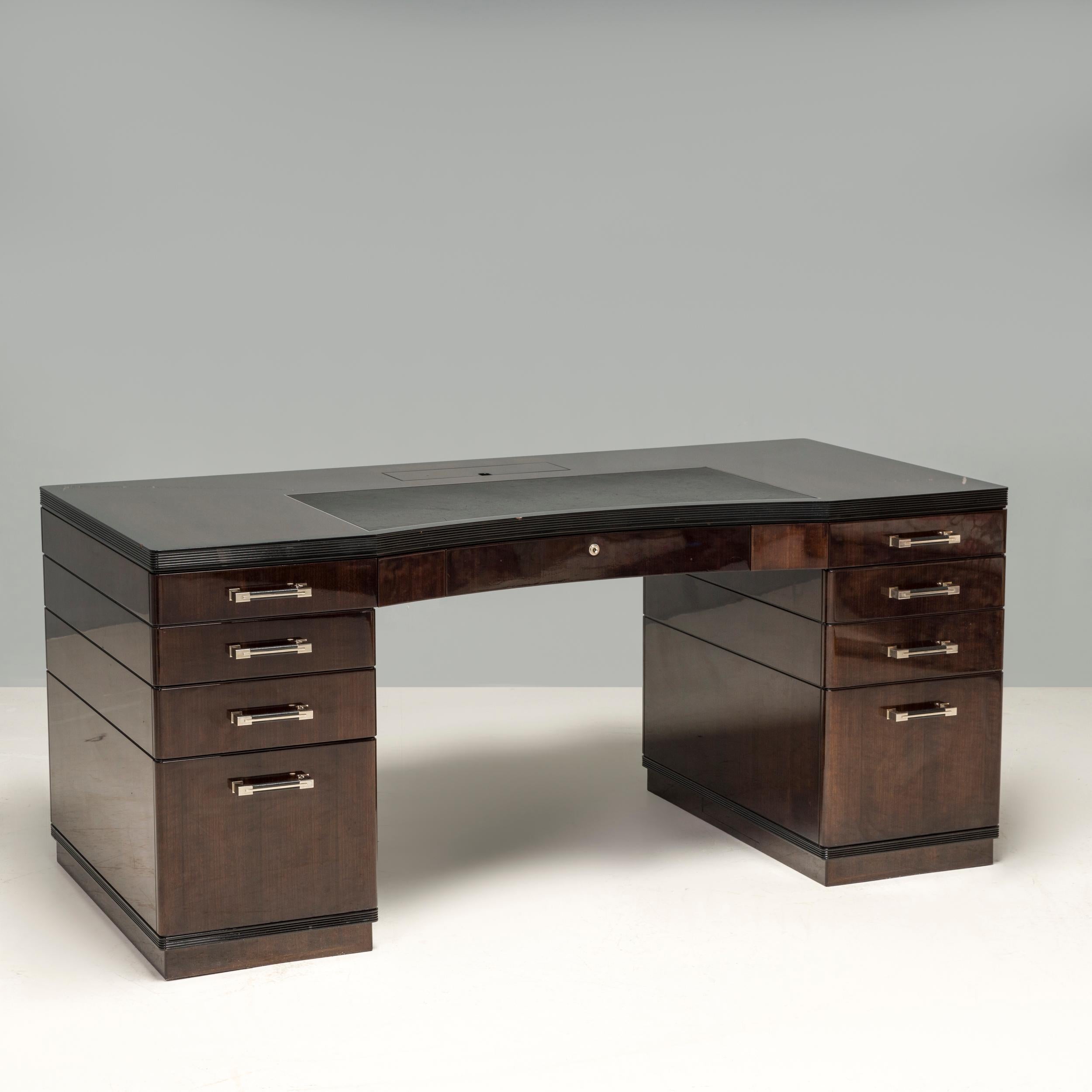British Linley Brown Wooden Executive Writing Desk For Sale