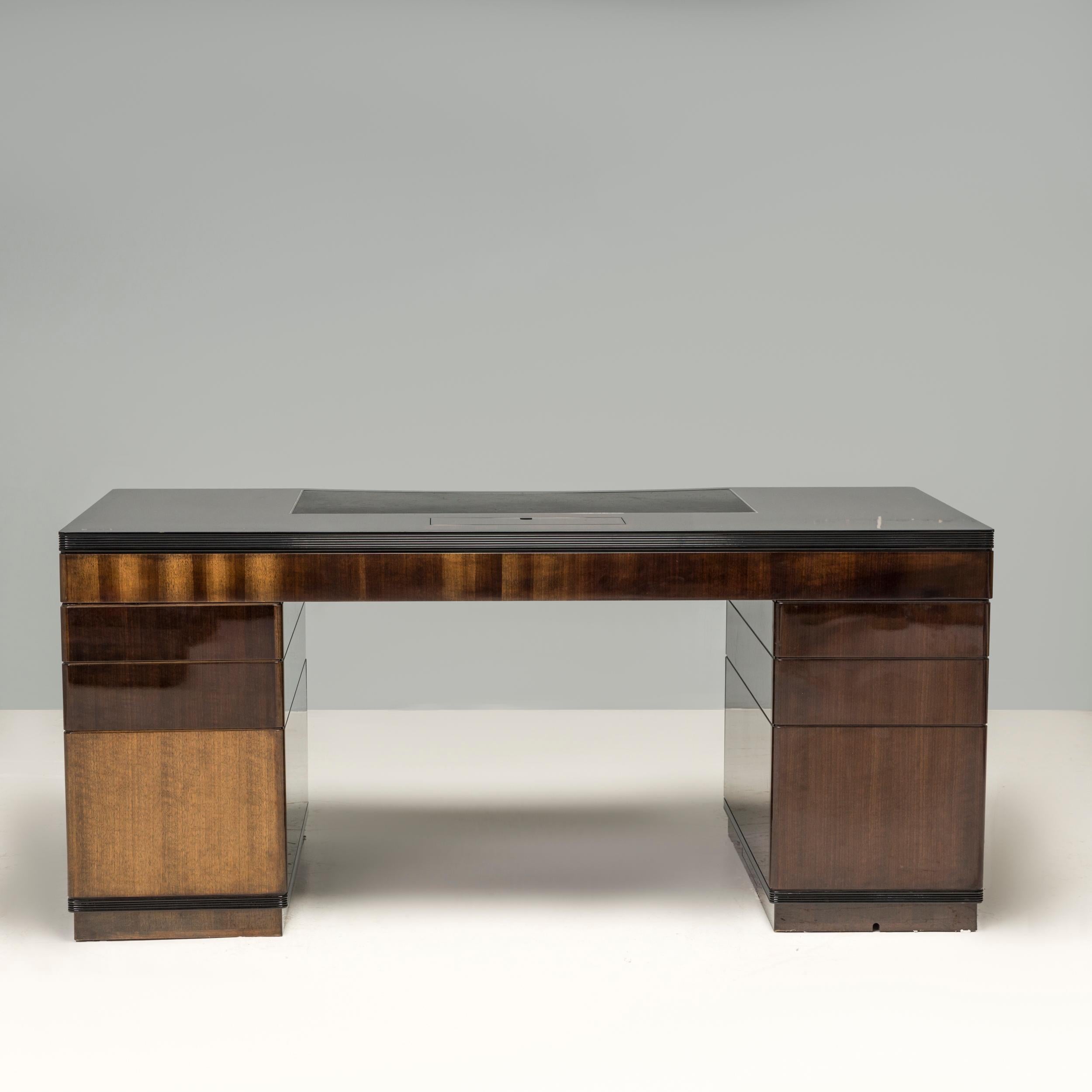 Linley Brown Wooden Executive Writing Desk In Good Condition In Basildon, London